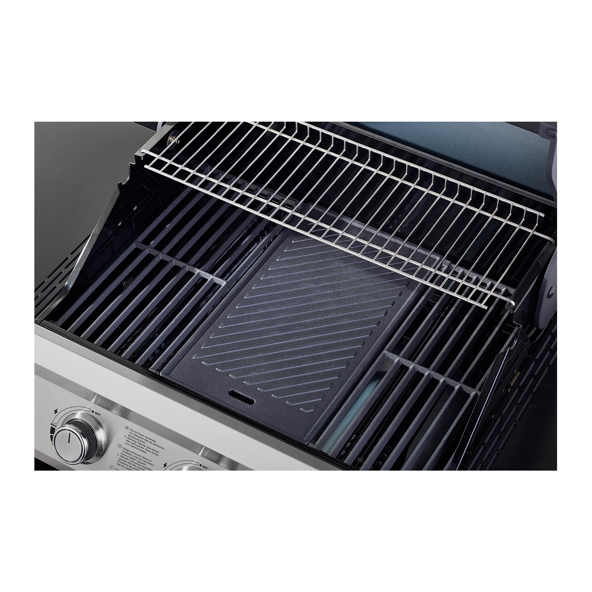 Gasgrill BBQ Station Artiso G3-S aus Edelstahl mit Grillrost und Grillplatte.