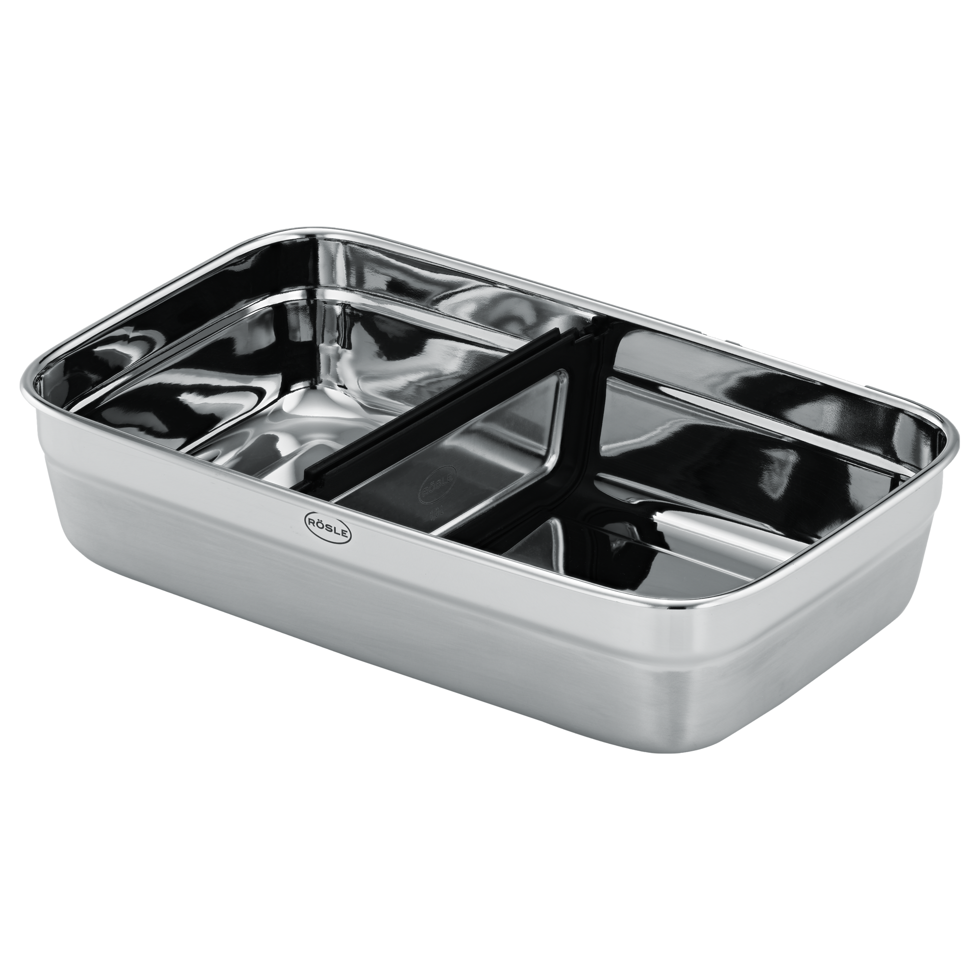 Flexx2go Trennsteg, rechteckige Edelstahl-Schale mit zwei Fächern