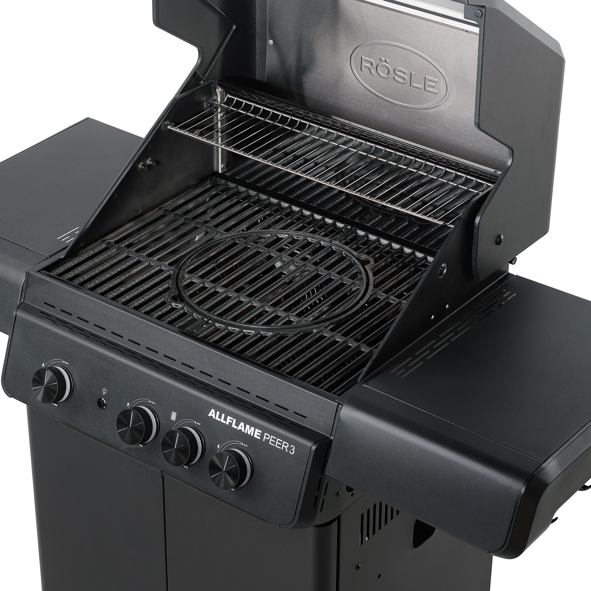 RÖSLE Allflame Peer 3 gas barbecue Allflame Peer 3 gas barbecue with grill rack and controls in black