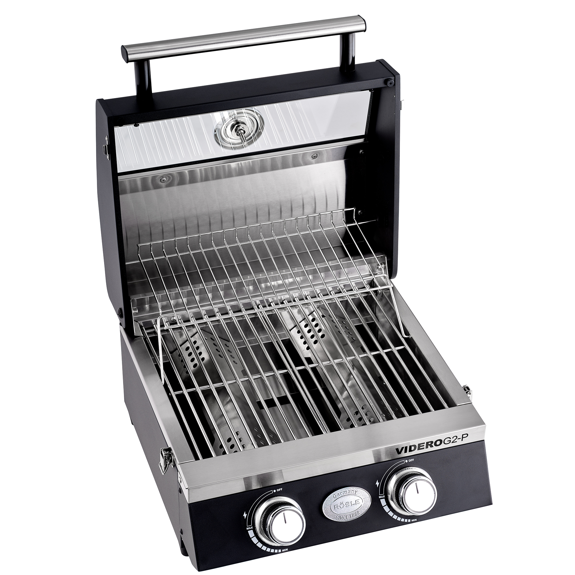 RÖSLE Videro G2-P Gasgrill Gasgrill Videro G2-P, tragbar, mit Edelstahlgrillrosten und zwei Reglern.