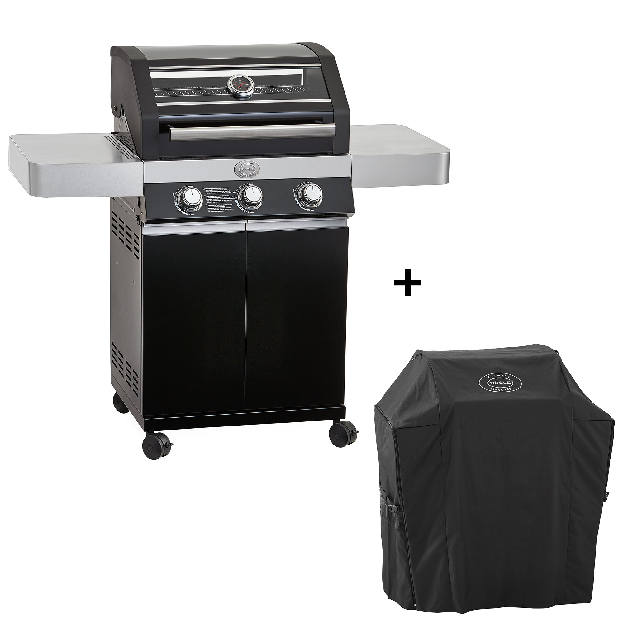 RÖSLE Gasgrill Videro G3 Pure mit Abdeckhaube Gasgrill Videro G3 Pure in Schwarz mit zwei Seitenablagen und Abdeckhaube