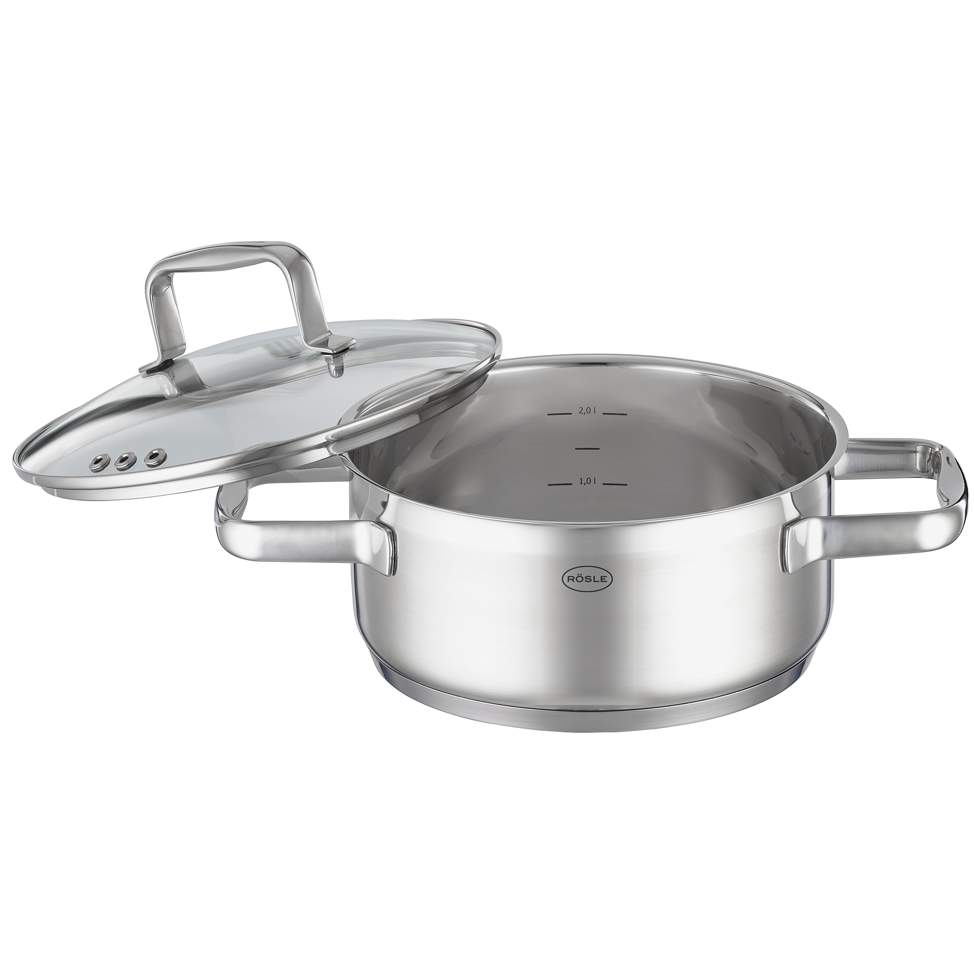 RÖSLE roasting pan 20 cm Frying pan, 20 cm, stainless steel, with glass lid and two handles