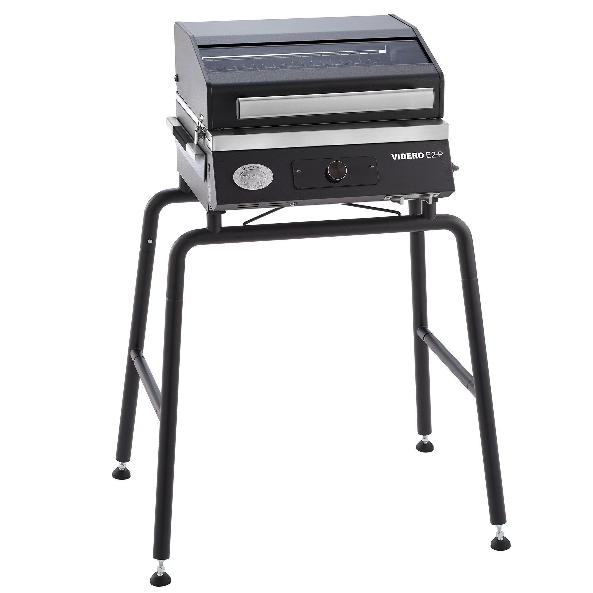 RÖSLE Elektrogrill Videro E2-P Elektrogrill Videro E2-P auf einem stabilen Standfuß, schwarz, mit Grillfläche und Steuerung.