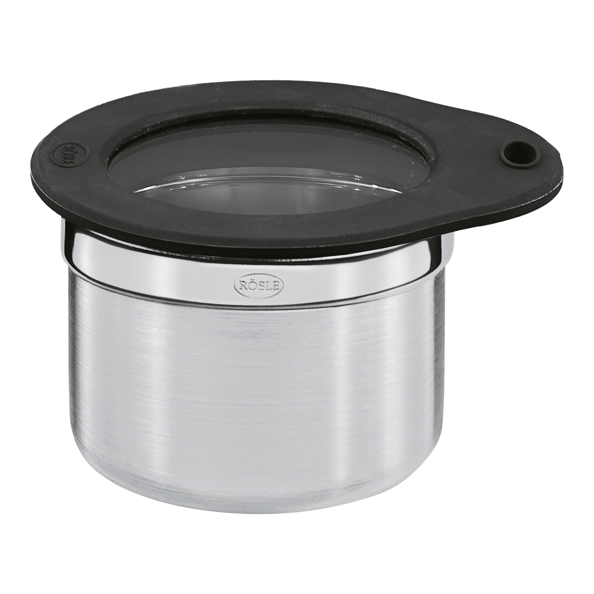 RÖSLE Frischhaltedose mit Frischhaltedeckel, 8 cm Frischhaltedose mit Deckel, 8 cm, aus Edelstahl mit transparentem Sichtfenster und schwarzem...
