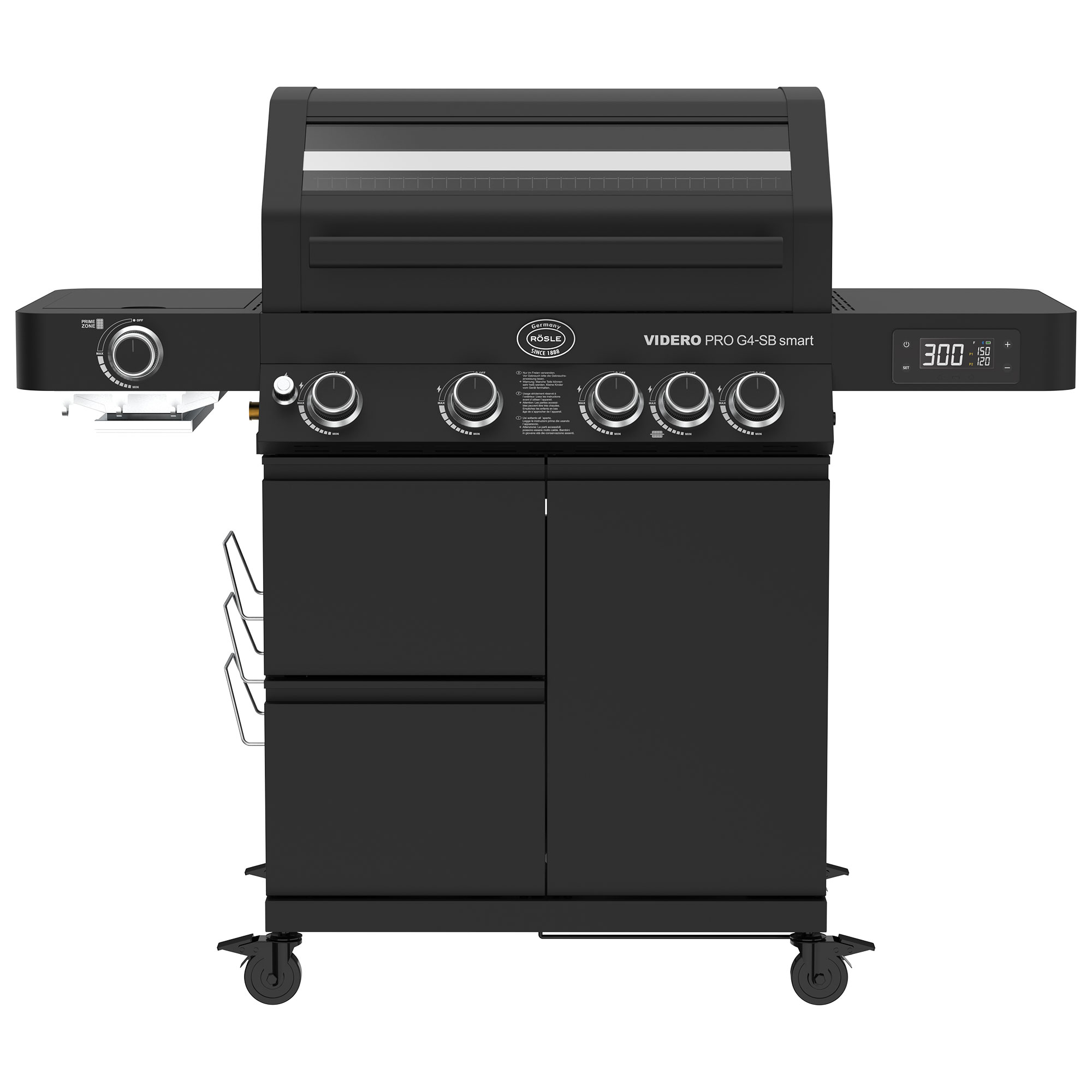 RÖSLE Gasgrill VIDERO G4-SB smart Gasgrill VIDERO G4-SB smart, schwarz, mit vier Brennern, digitalem Thermometer und seitlichem...