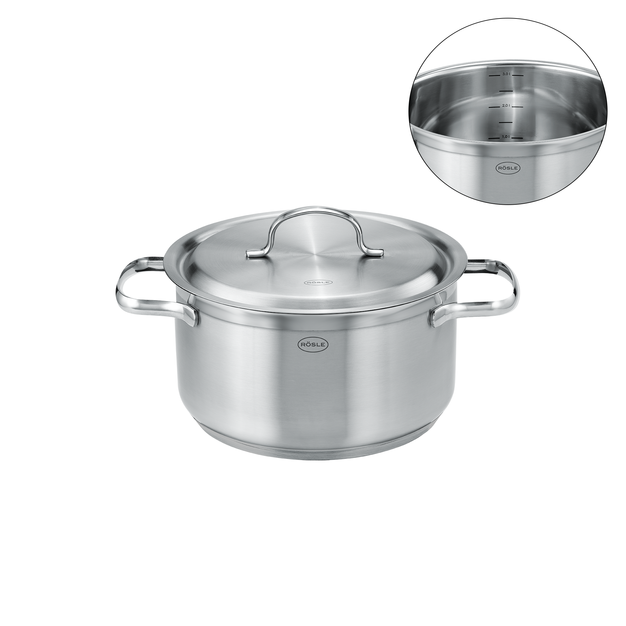 RÖSLE Topf Set Pureelements Topf Set Pureelements, vierteilig, aus Edelstahl, mit Deckel und zwei Griffen.