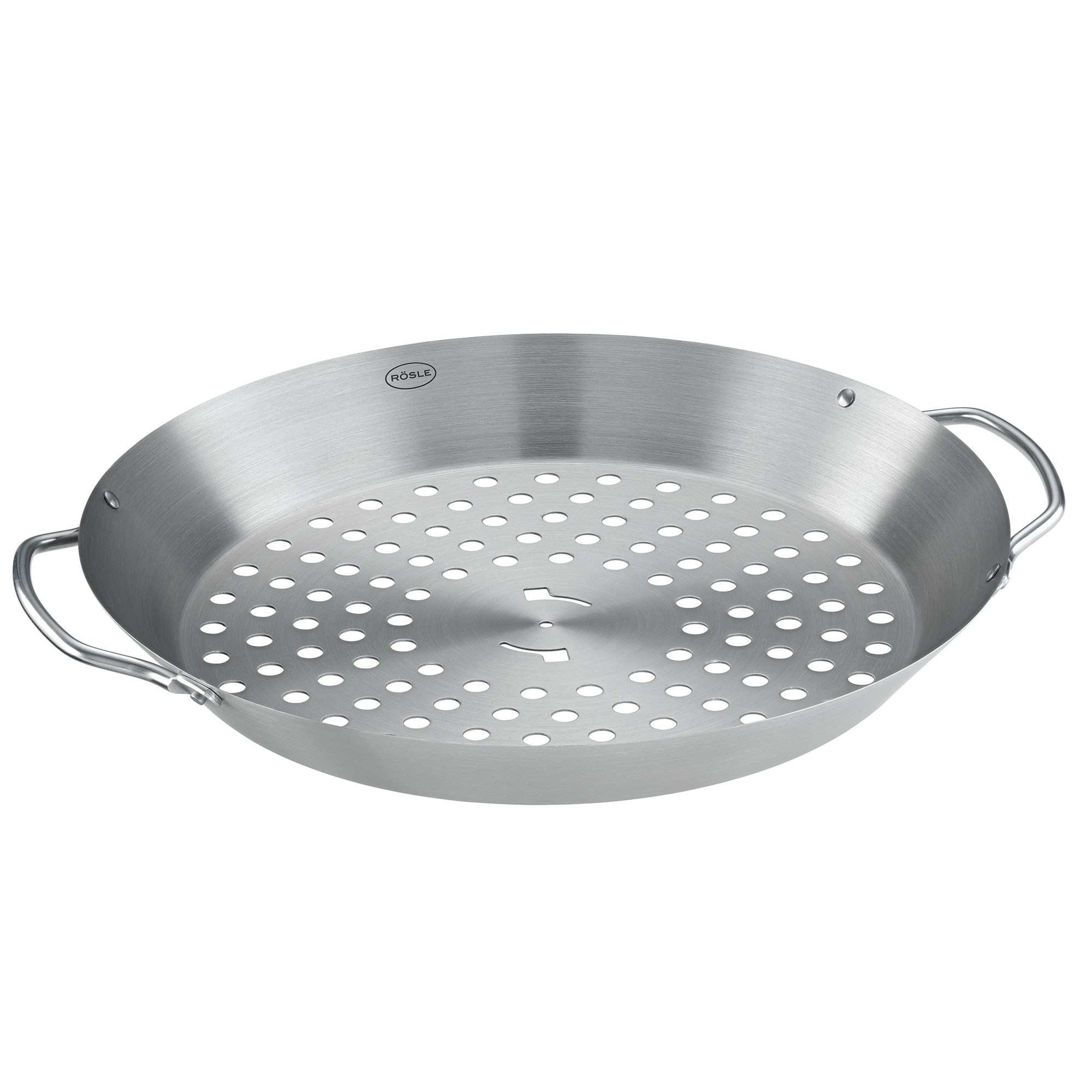 RÖSLE Hähnchengriller aus Edelstahl Hähnchengriller aus Edelstahl, runde Form mit Löchern für Grillen.