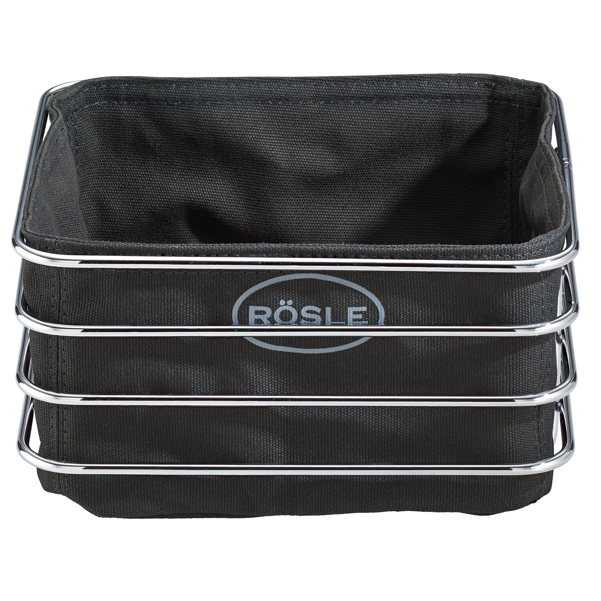 RÖSLE Brotkorb Brotkorb aus schwarzem Stoff mit verchromtem Metallrahmen, rechteckige Form.