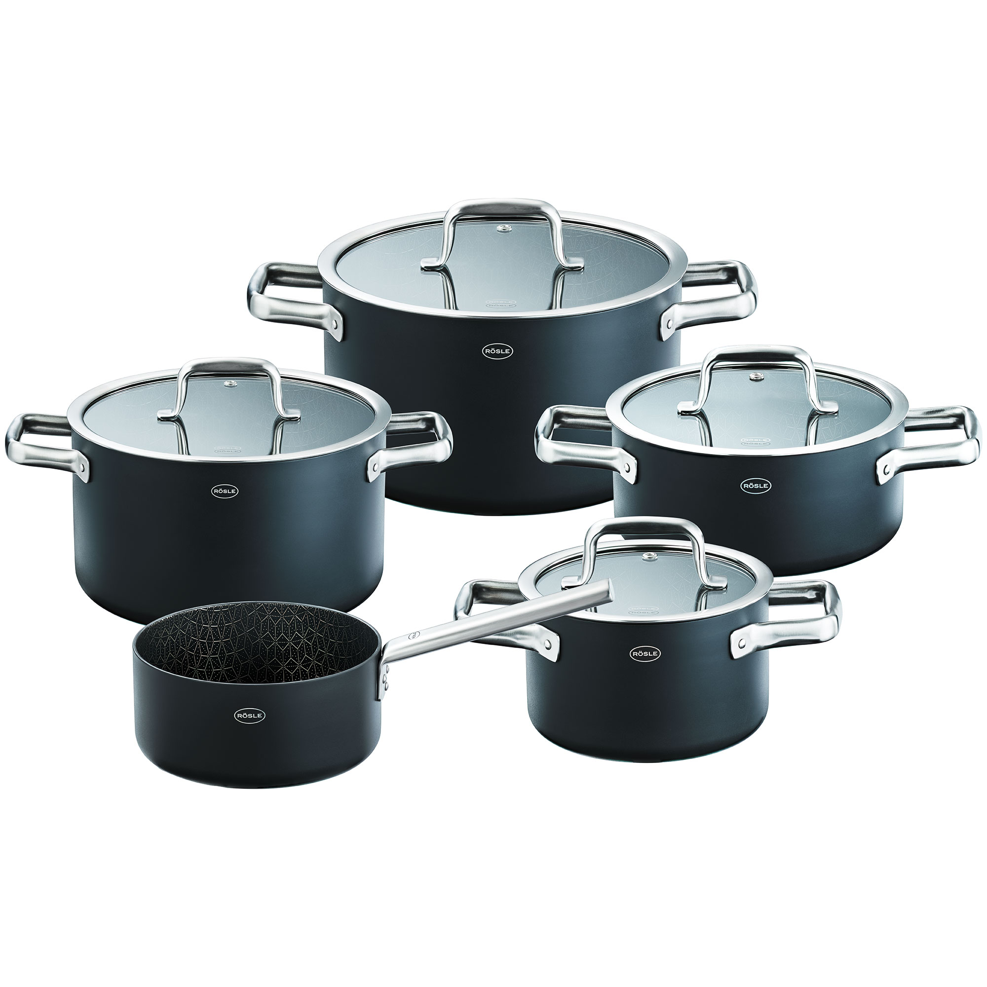 Topfset EBONIC 5-tlg. Kochtopf-Set aus Mehrschichtmaterial mit Keramikversiegelung ProNero, 5-teilig