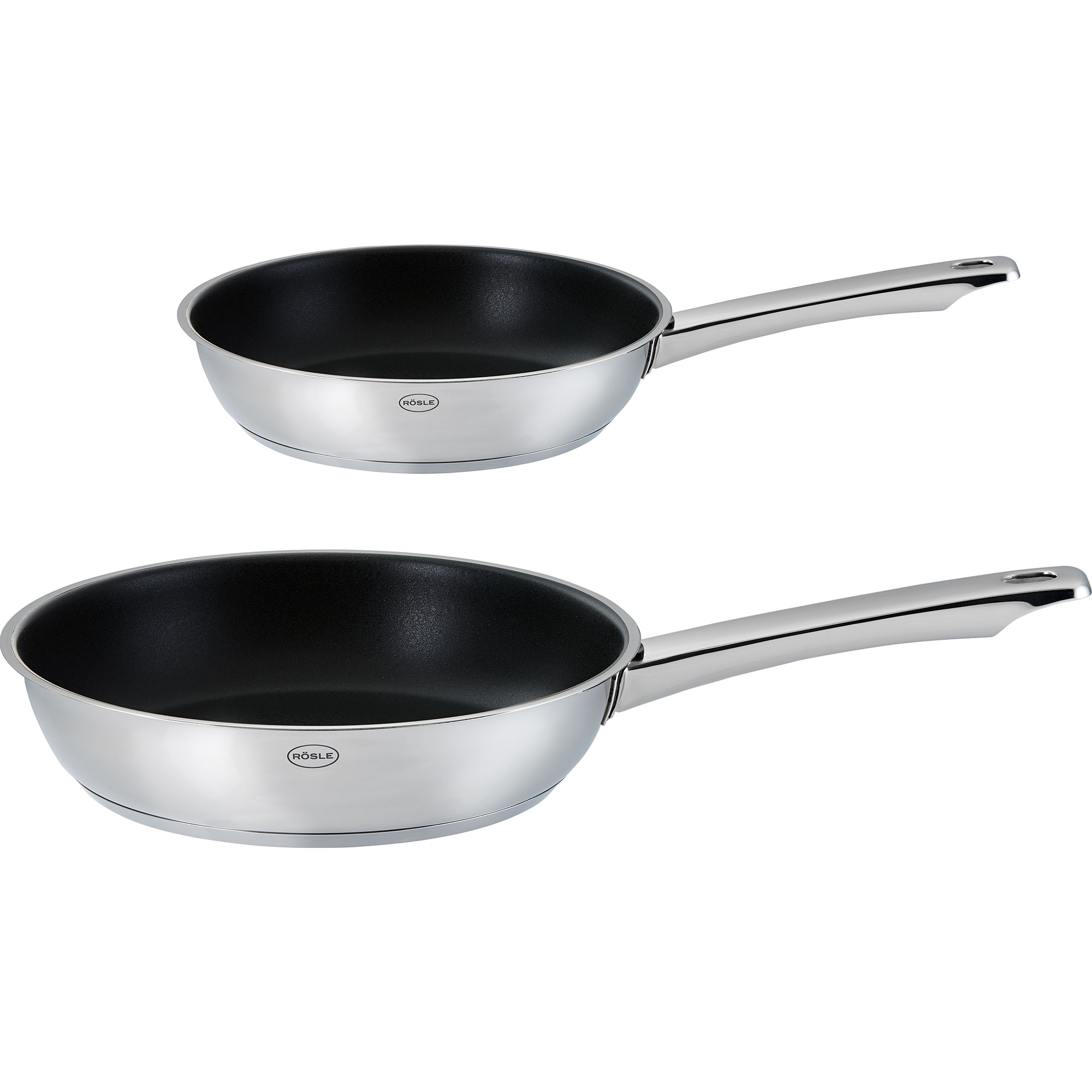 RÖSLE Pfannen-Set, 2-teilig Pfannen-Set, 2-teilig, aus Edelstahl mit Antihaftbeschichtung, flache Form, glänzende Oberfläche
