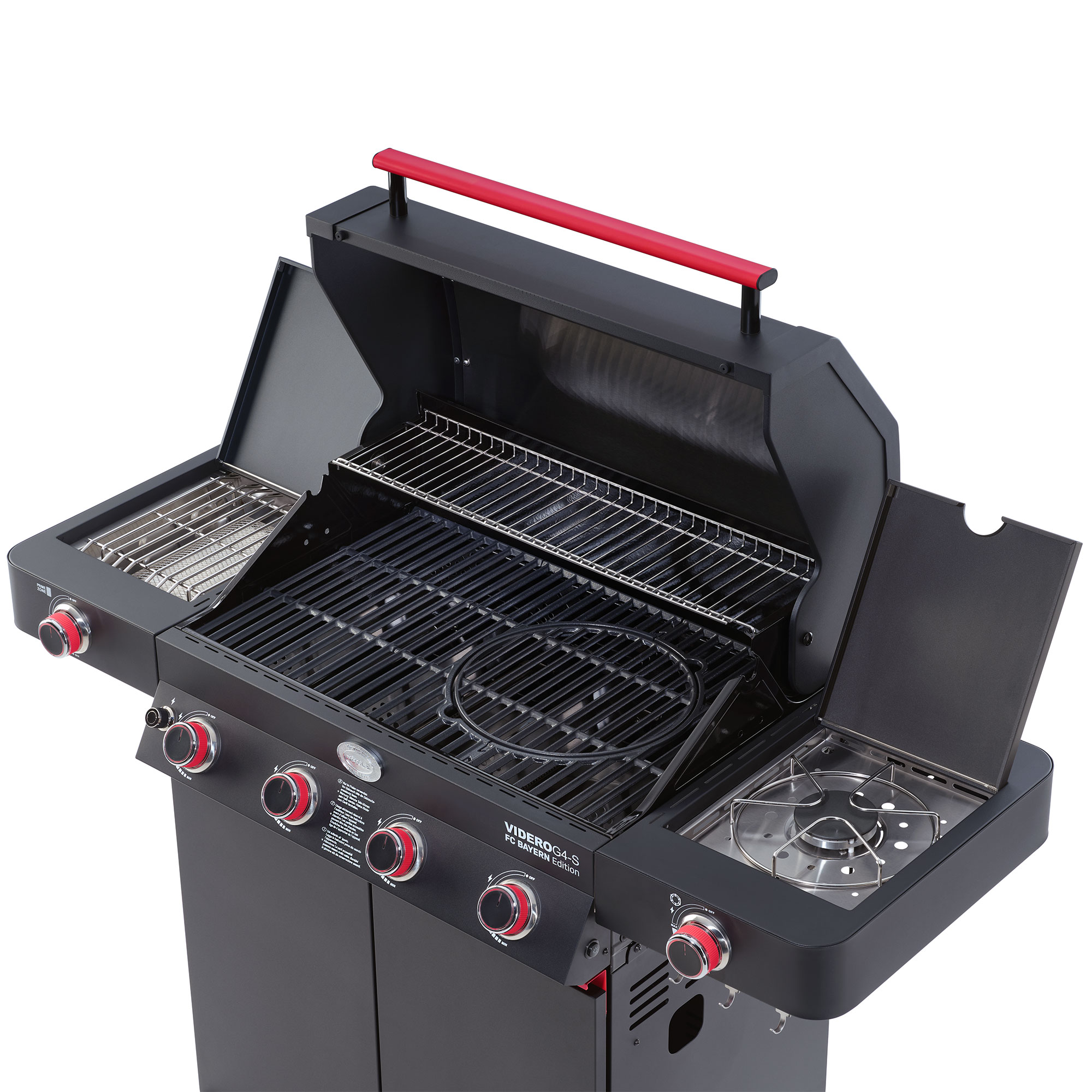 RÖSLE Gasgrill Videro G4-S FC Bayern Edition Gasgrill Videro G4-S in der FC Bayern Edition, mit zwei Grillflächen und seitlichem Kochfeld.