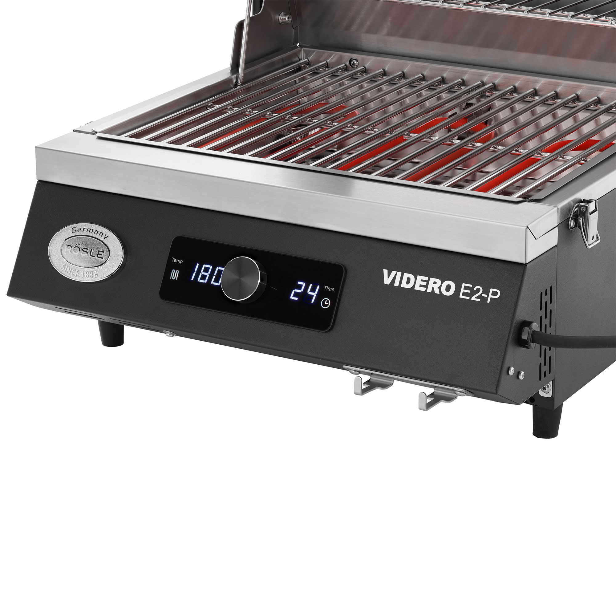 RÖSLE Elektrogrill Videro E2-P Elektrogrill Videro E2-P, schwarz, mit Edelstahl-Grillrost und digitalem Temperaturdisplay.