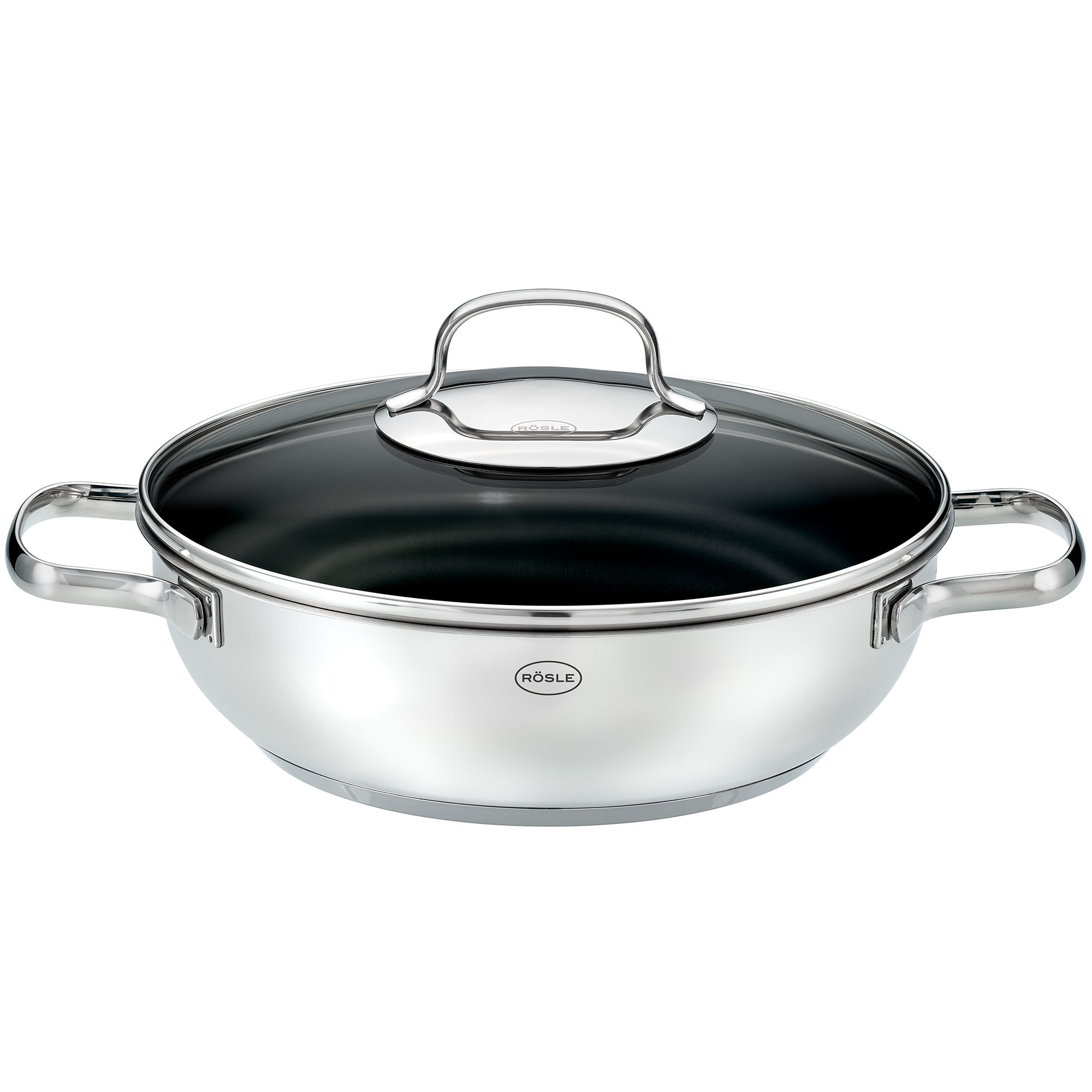 RÖSLE Servierpfanne Elegance 28 cm Servierpfanne Elegance, 28 cm, aus Edelstahl mit Glasdeckel, runde Form