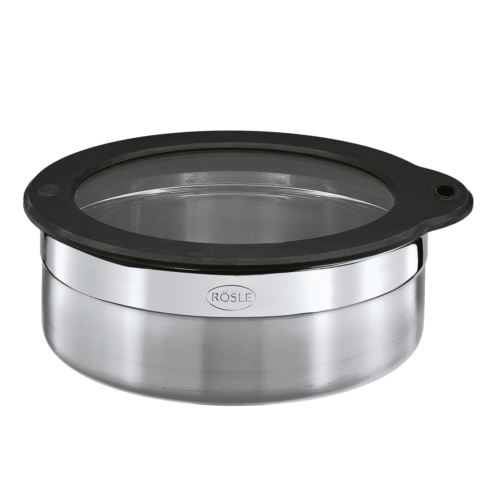 RÖSLE Frischhaltedose mit Deckel Frischhaltedose aus Edelstahl mit transparentem Deckel und Silikondichtung, rund, 16 cm Durchmesser.