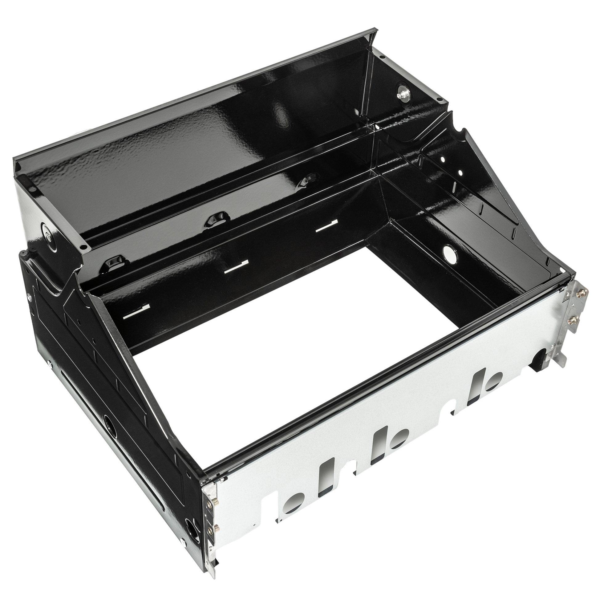 RÖSLE Brennkammer Brennkammer aus schwarzem und silbernem Metall, rechteckige Form, für Grillgeräte.