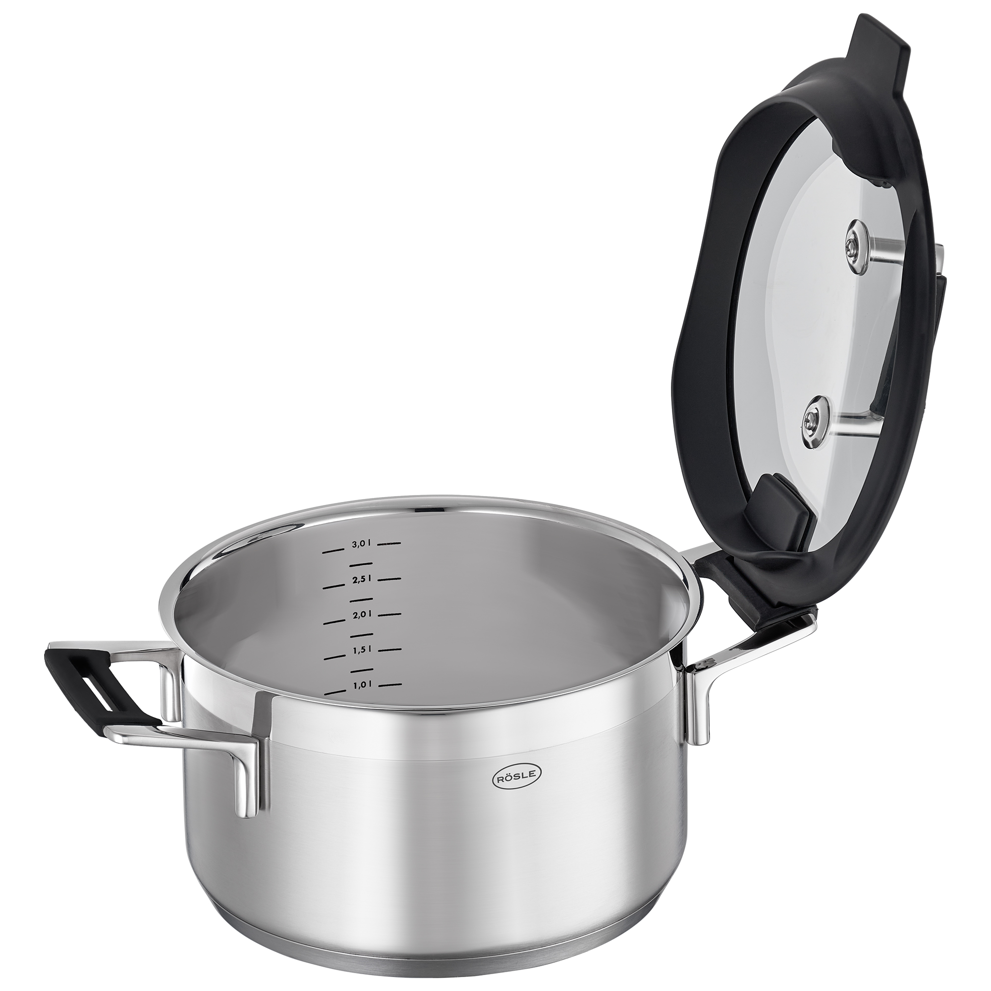 RÖSLE Kochtopf 20 cm Kochtopf, 20 cm, aus Edelstahl, mit Deckel und Innenmessskala.