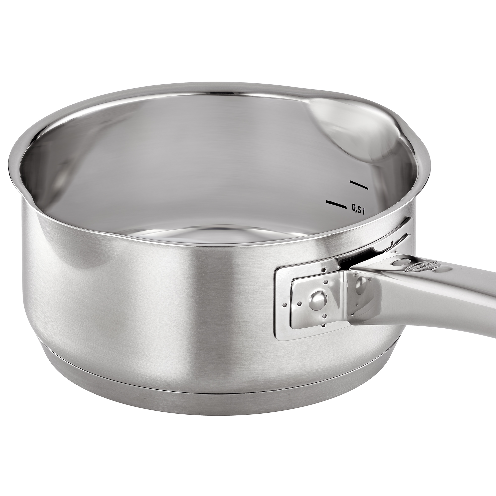 RÖSLE Stielkasserolle 16 cm Stielkasserolle, 16 cm, aus Edelstahl, mit Innenmessskala, glänzende Oberfläche