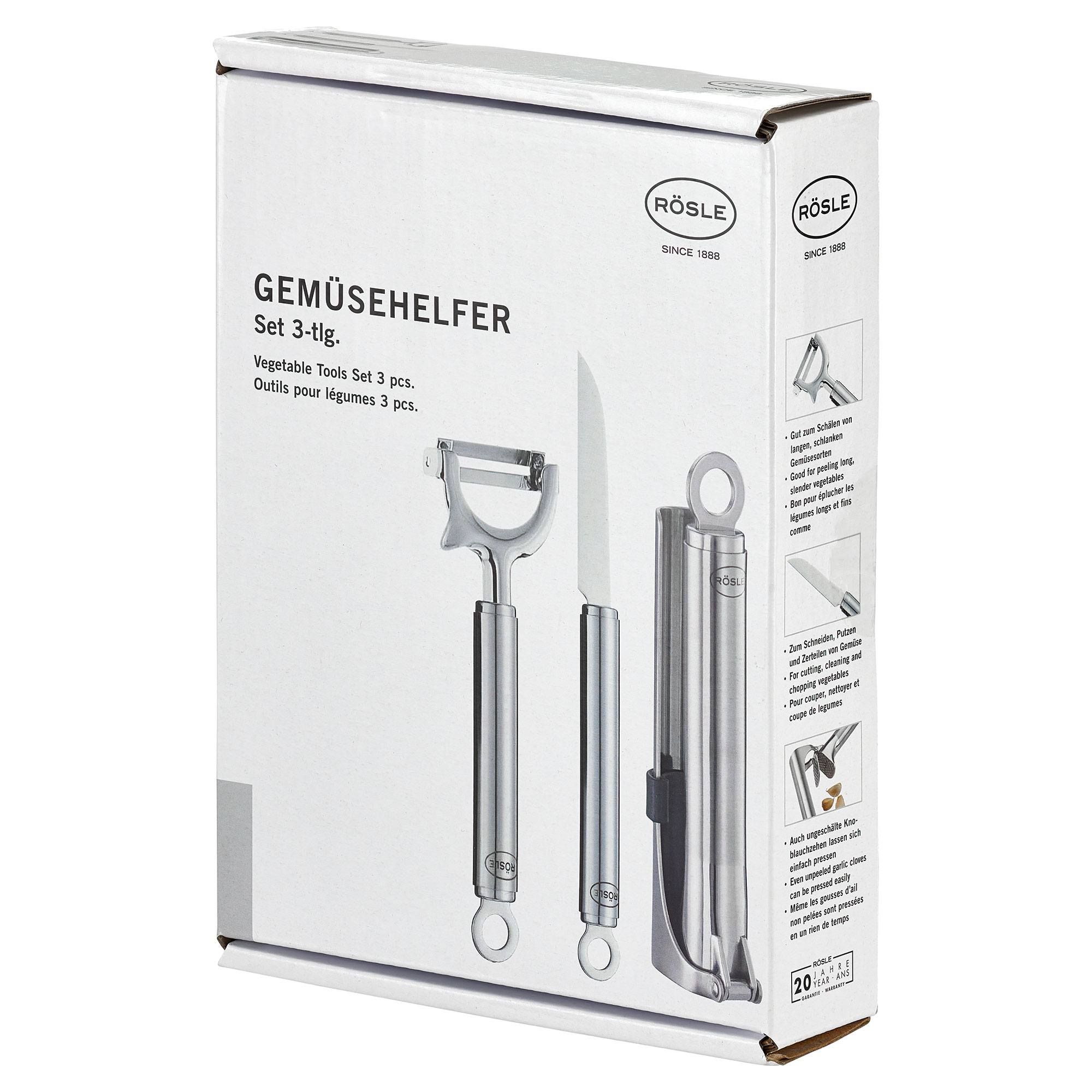 RÖSLE Gemüsehelfer Set 3-teilig Gemüsehelfer Set, bestehend aus einem Schäler, einem Messer und einem Ausstecher, alle aus...