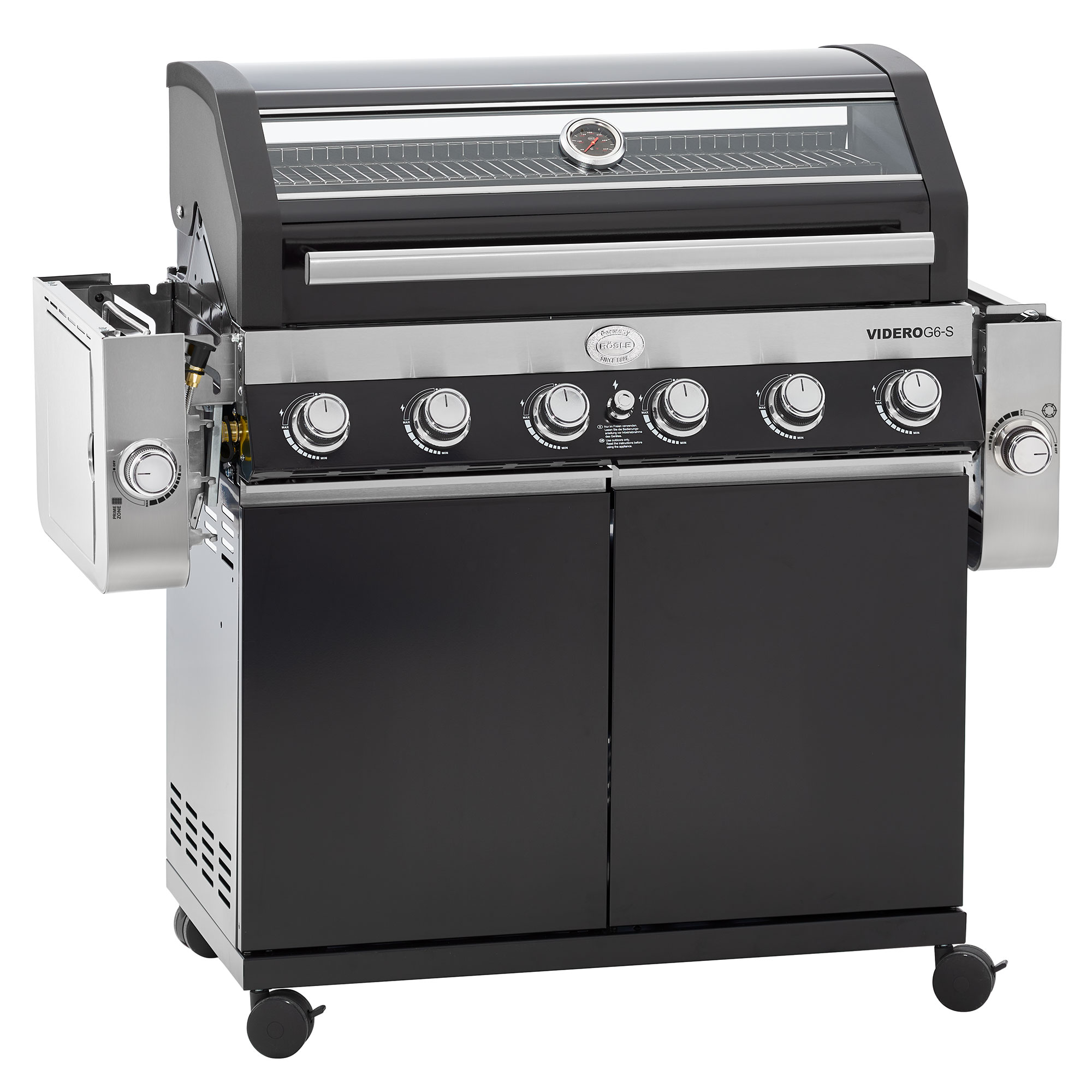 RÖSLE Gasgrill Videro G6-S Gasgrill Videro G6-S, schwarz, mit fünf Brennern, Grillfläche und Temperaturanzeige.