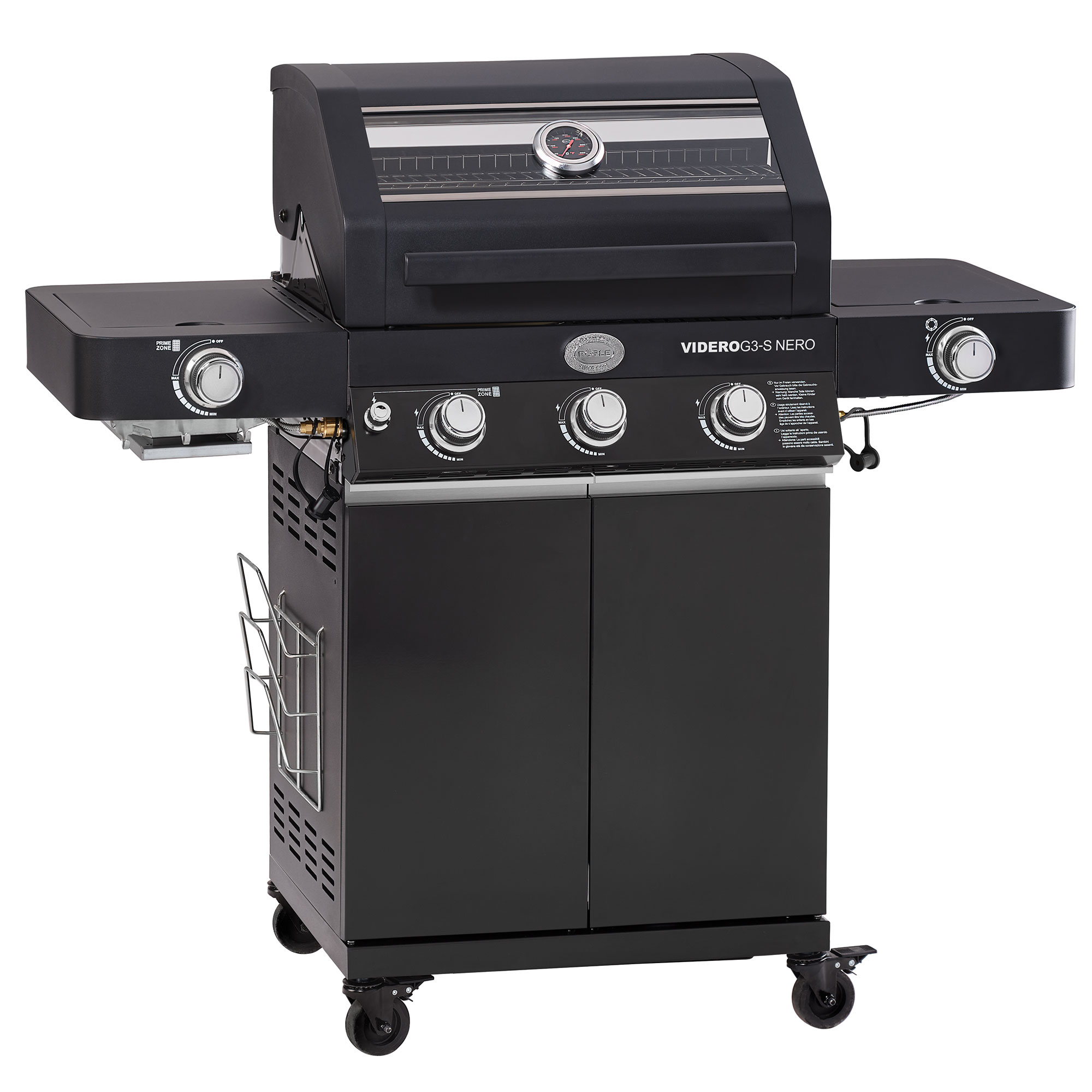 RÖSLE Videro G3-S Gasgrill Gasgrill Videro G3-S in Schwarz mit zwei Seitenablagen und drei Brennern
