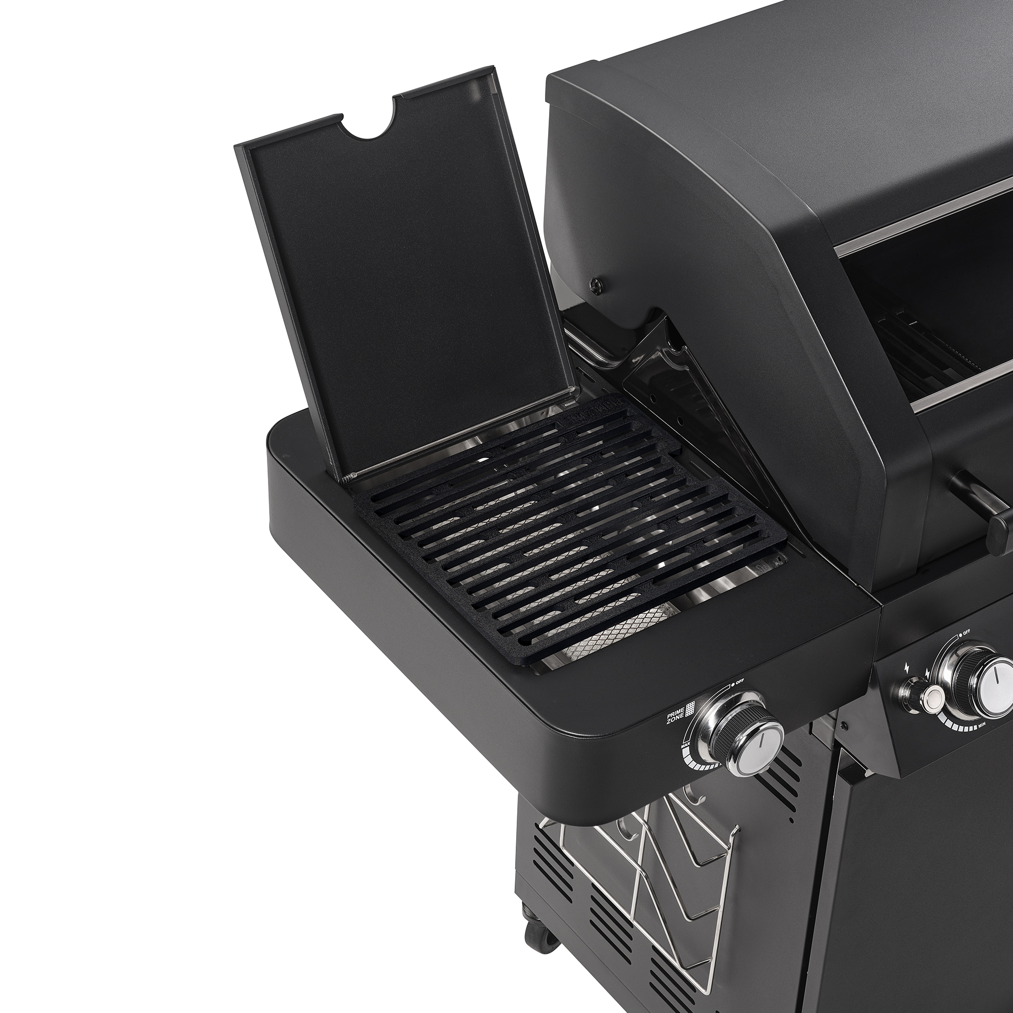RÖSLE Gasgrill Videro G4-S Vario Schwarz Gasgrill Videro G4-S Vario in Schwarz mit geöffnetem Grilldeckel und Grillrost.