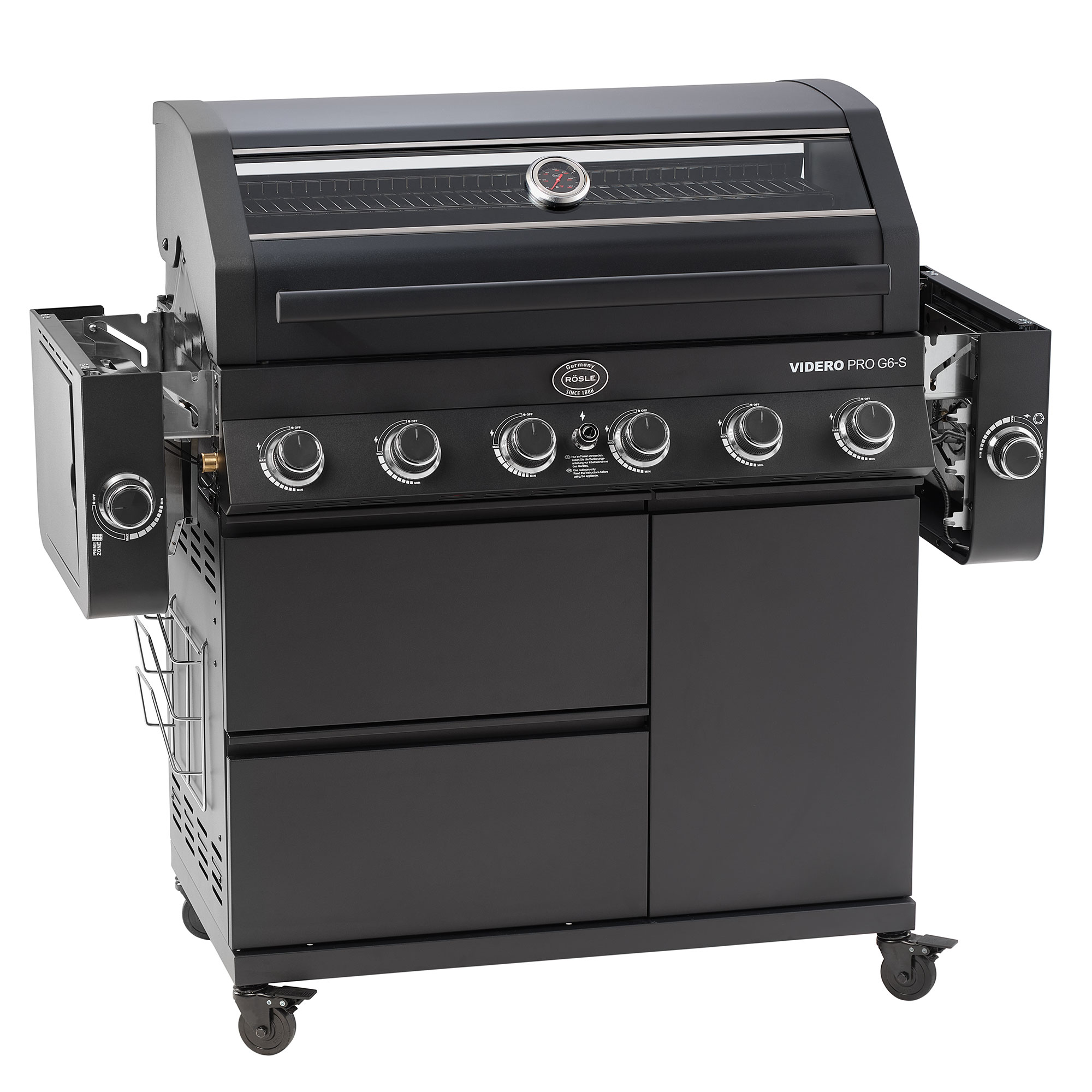 RÖSLE Gasgrill VIDERO G6-S PRO Gasgrill VIDERO G6-S PRO, schwarz, mit sechs Brennern und integriertem Thermometer.
