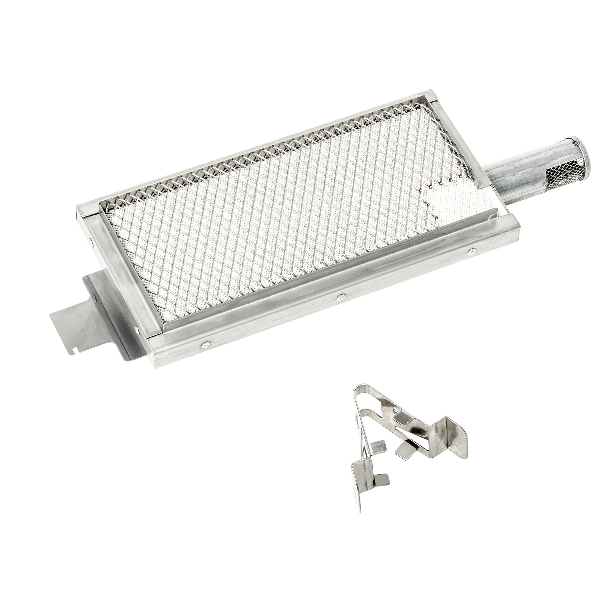 RÖSLE Infrarotbrenner PrimeZone Infrarotbrenner PrimeZone aus Edelstahl, rechteckige Form mit Gitteroberfläche und Halterung.