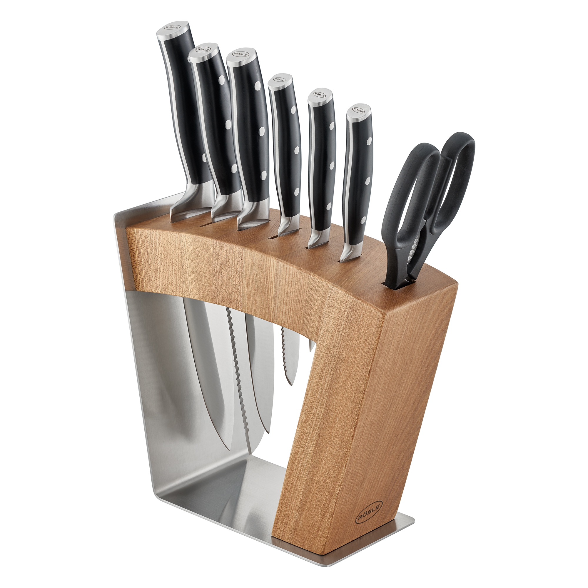 RÖSLE Messerblock MoveX unbestückt Messerblock MoveX aus Holz mit sechs Klingen und einer Schere, modernes Design, Edelstahlakzente.