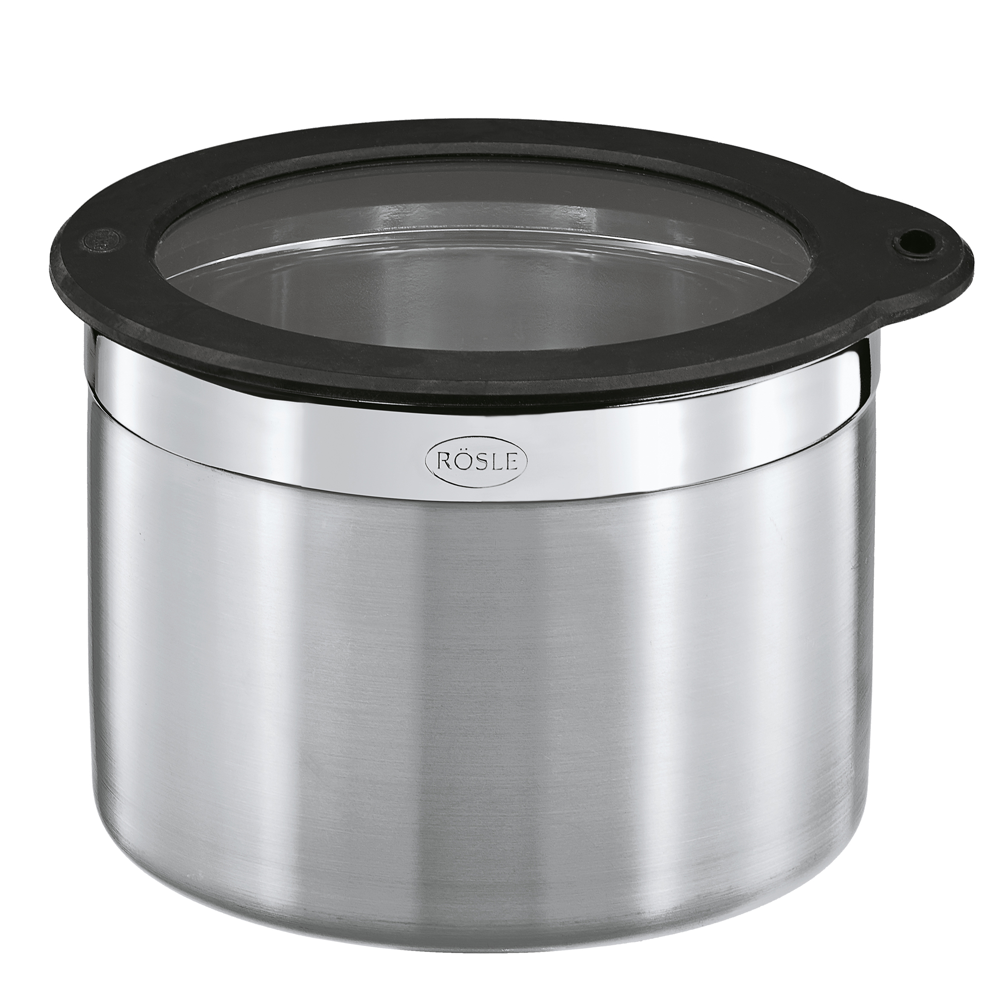 RÖSLE Frischhaltedose mit Deckel Frischhaltedose aus Edelstahl mit transparentem Deckel, 16 cm Durchmesser, 12 cm Höhe.