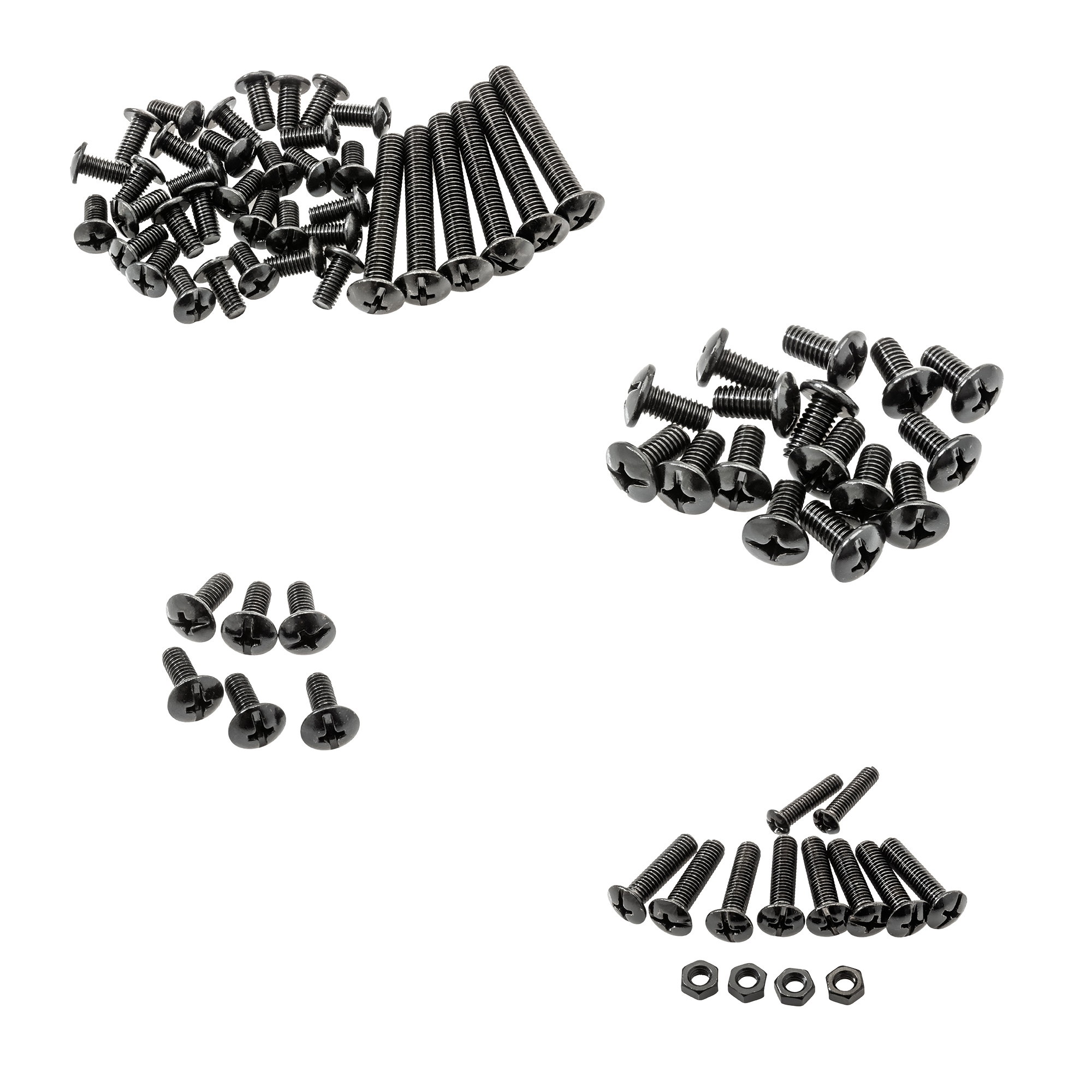 Schraubenset von RÖSLE Schraubenset mit verschiedenen schwarzen Schrauben und Unterlegscheiben.