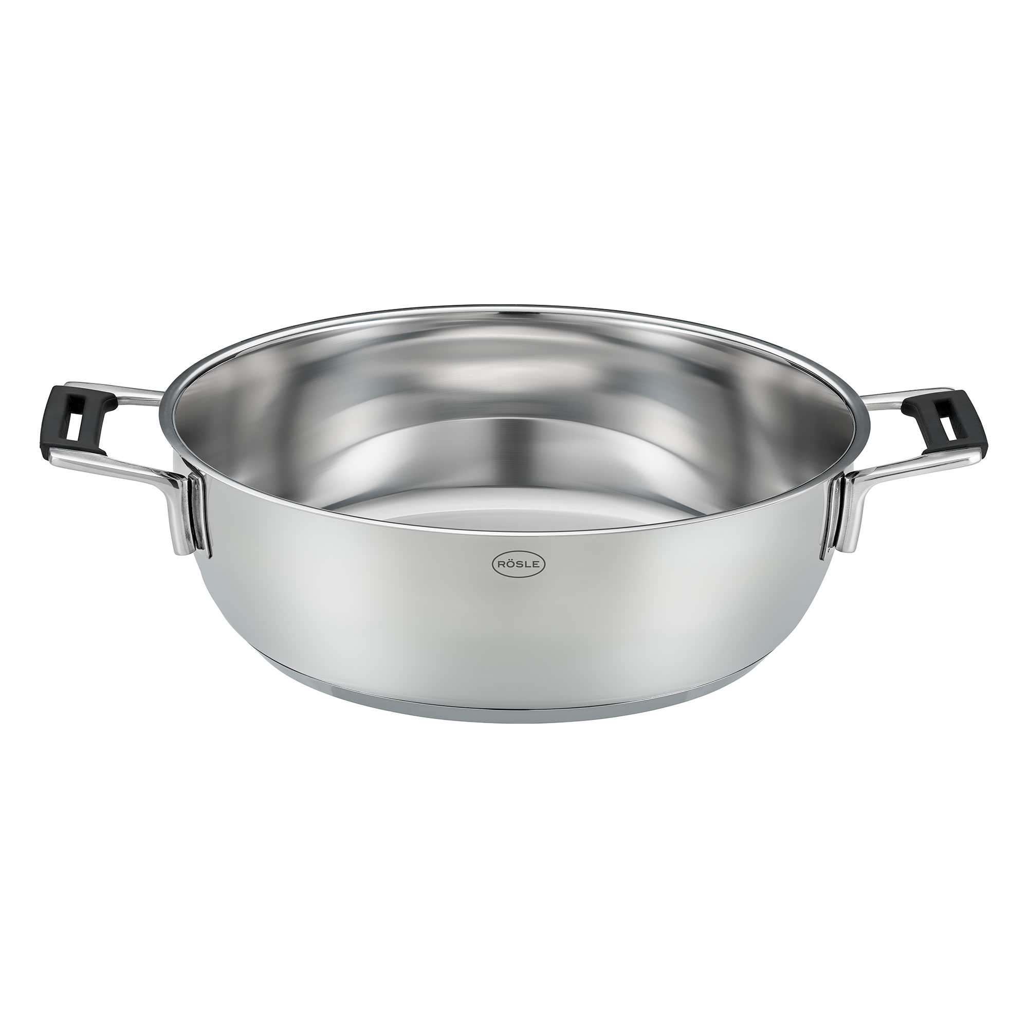 RÖSLE Servierpfanne 28 cm Servierpfanne, 28 cm, aus Edelstahl, rund, mit zwei Griffen