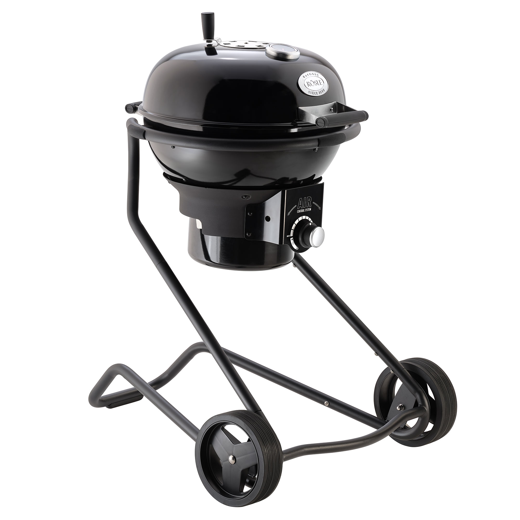 RÖSLE Holzkohlegrill AIR F50 PRO Holzkohlegrill AIR F50 PRO, schwarz, runde Form, mit Standgestell und Rädern.