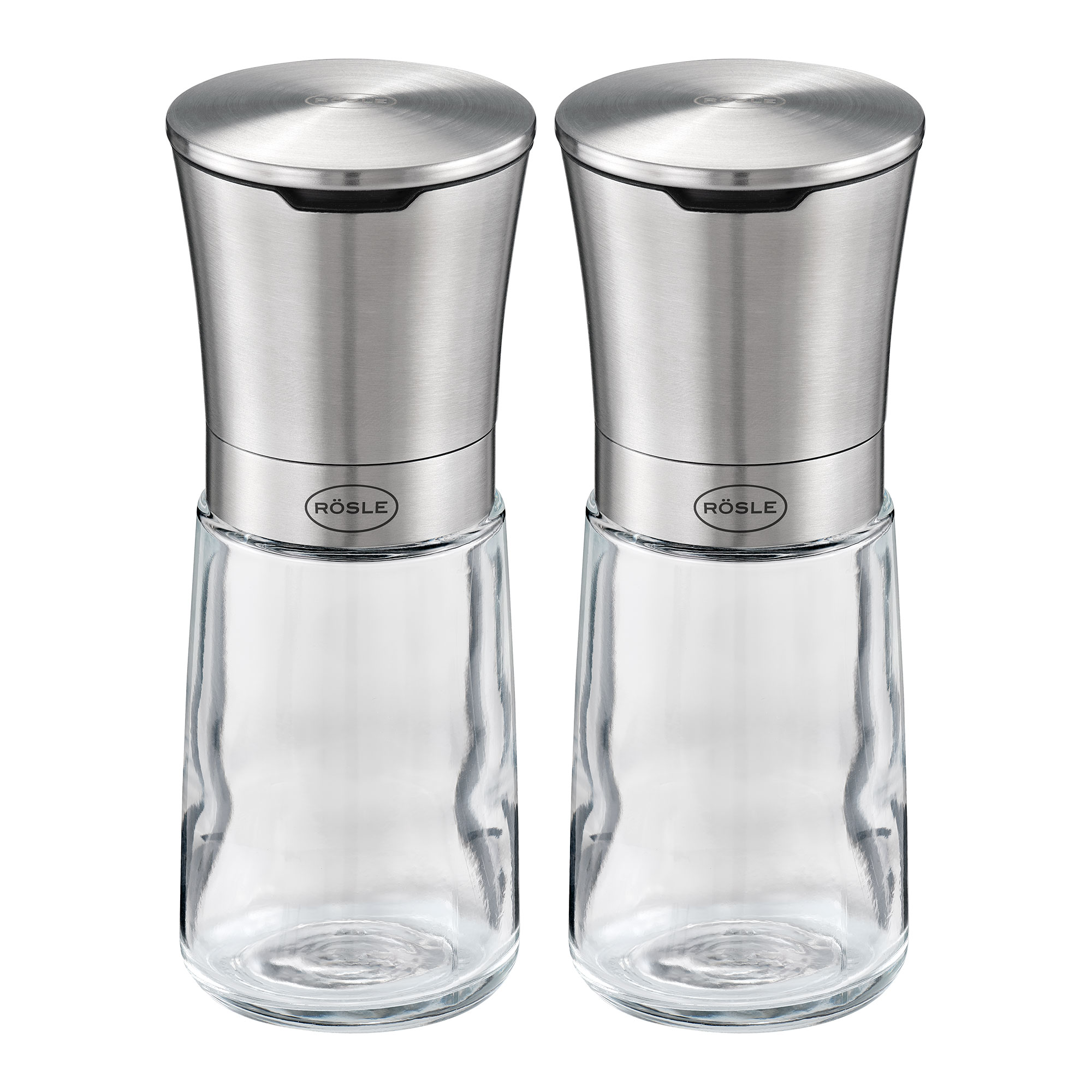 RÖSLE Gewürzmühlen-Set Gewürzmühlen-Set aus Glas und Edelstahl, zwei Mühlen mit einem modernen Design.