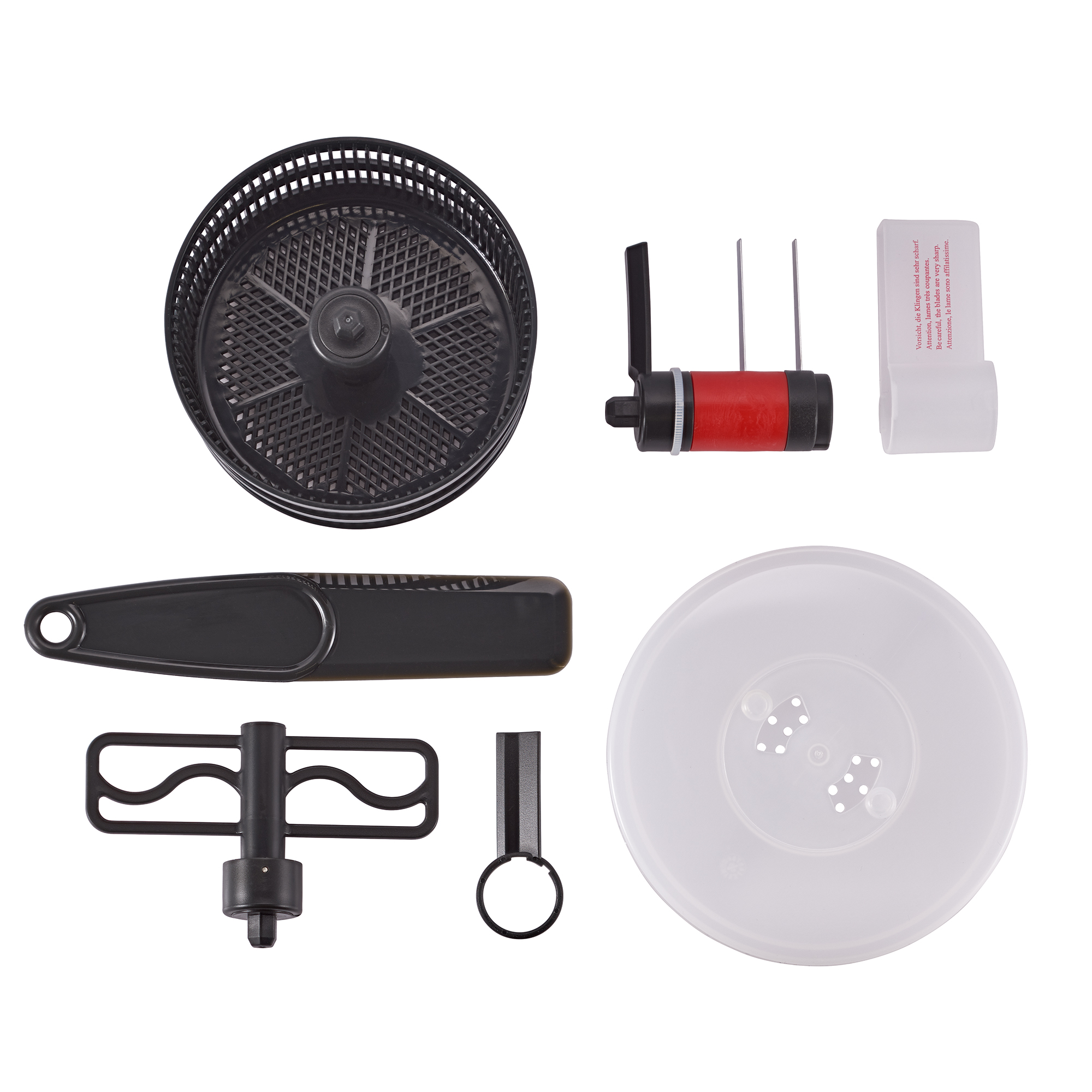 RÖSLE Multischneider Set Multischneider, bestehend aus mehreren Teilen: Schüssel, Schneideinsatz, Rührwerk, und Zubehör.