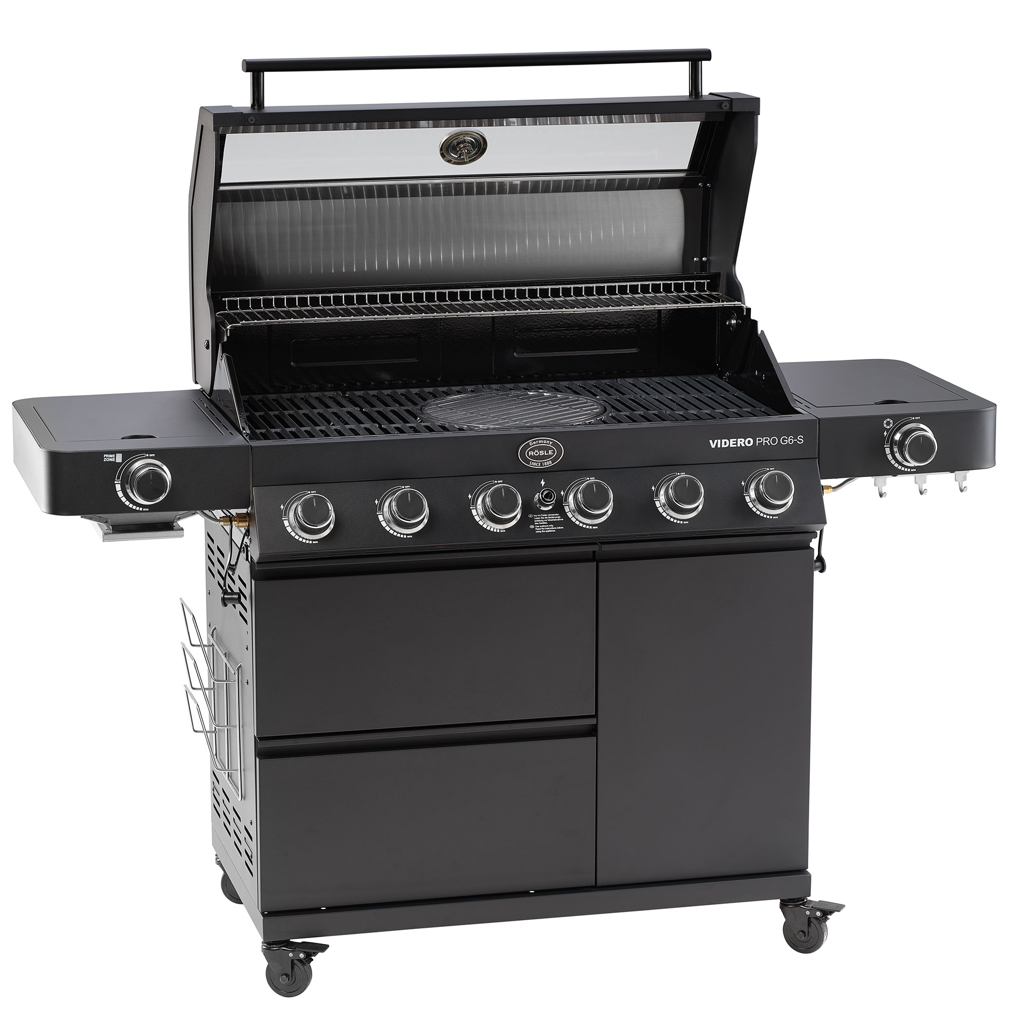 RÖSLE Gasgrill Videro G6-S PRO Gasgrill Videro G6-S PRO, schwarz, mit fünf Brennern, Grillfläche und Ablageflächen.