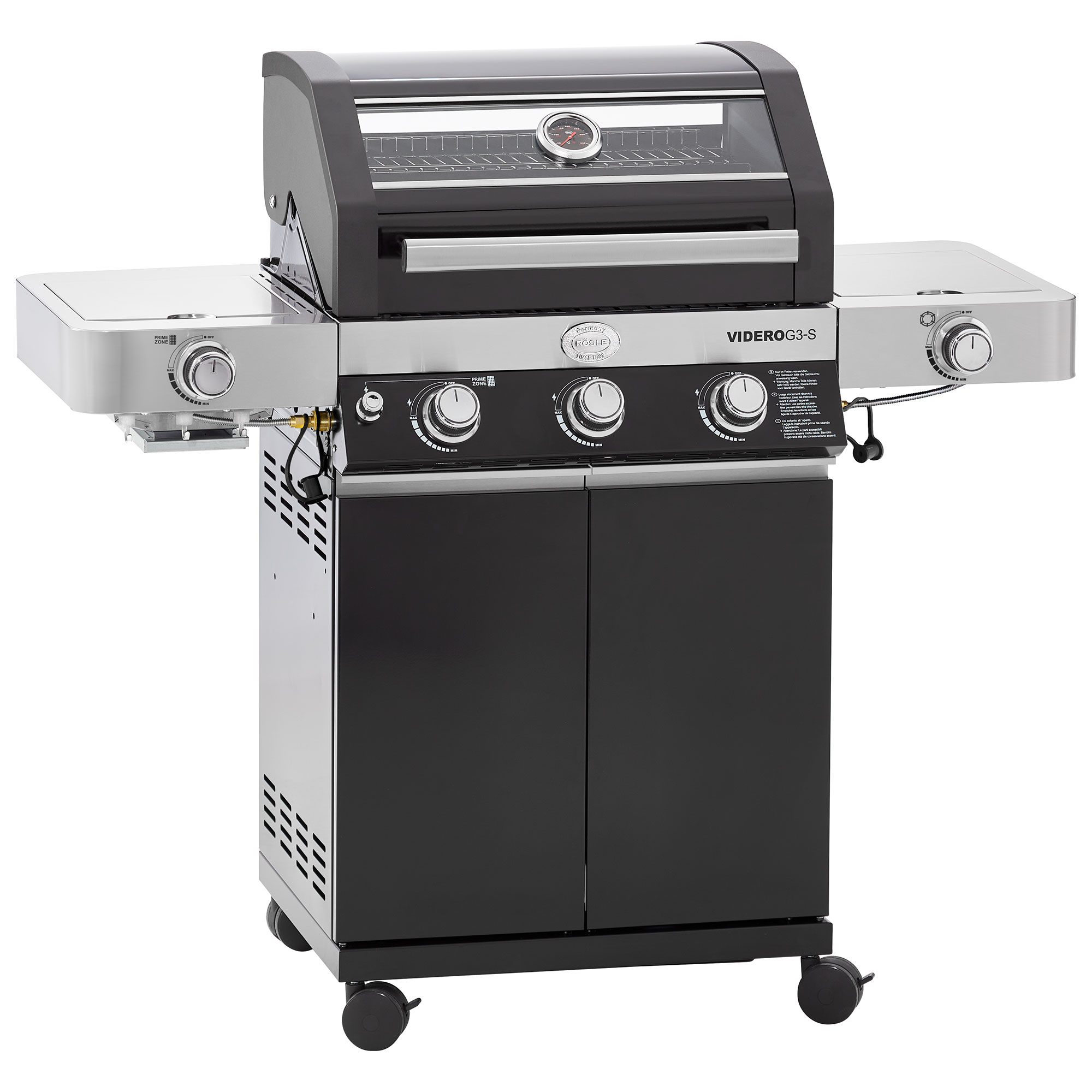 RÖSLE Gasgrill Videro G3-S Gasgrill Videro G3-S, schwarz, mit zwei Seitentischen und drei Brennern, ausgestattet mit...