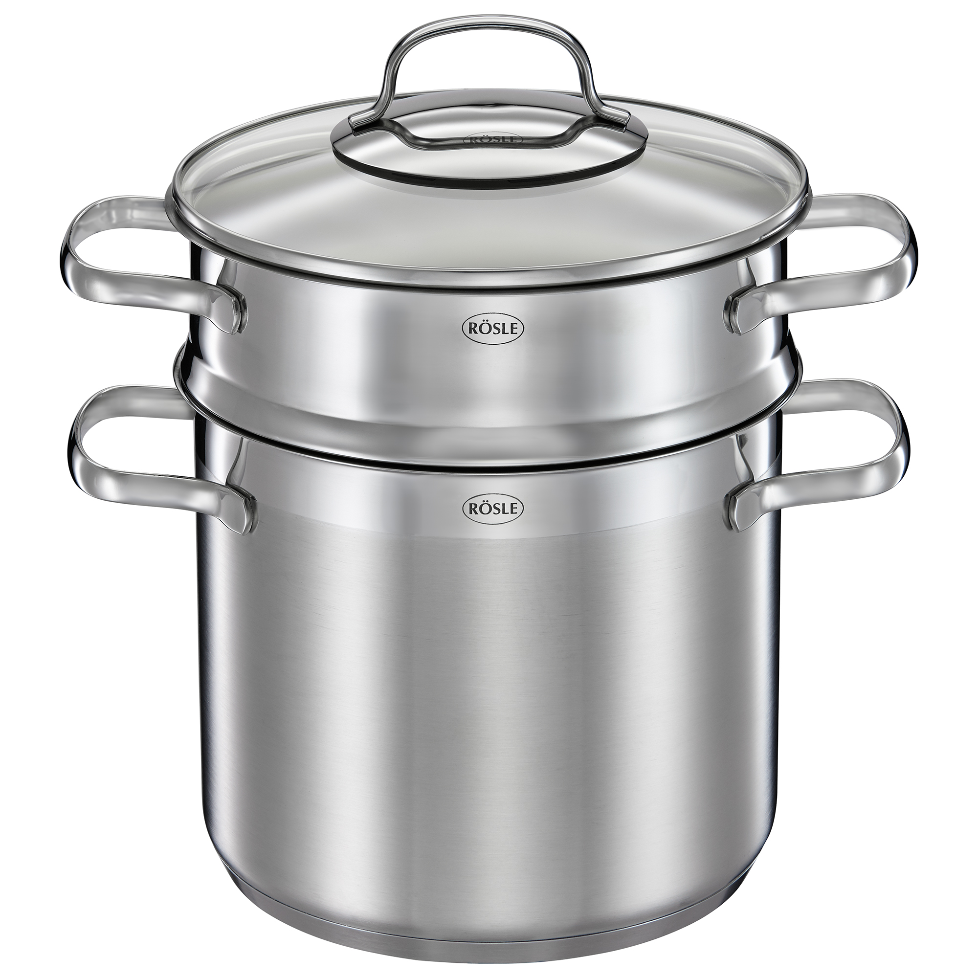 RÖSLE Pastatopf Elegance 20 cm Pastatopf Elegance, 20 cm, aus Edelstahl, mit Glasdeckel und zwei Griffen.