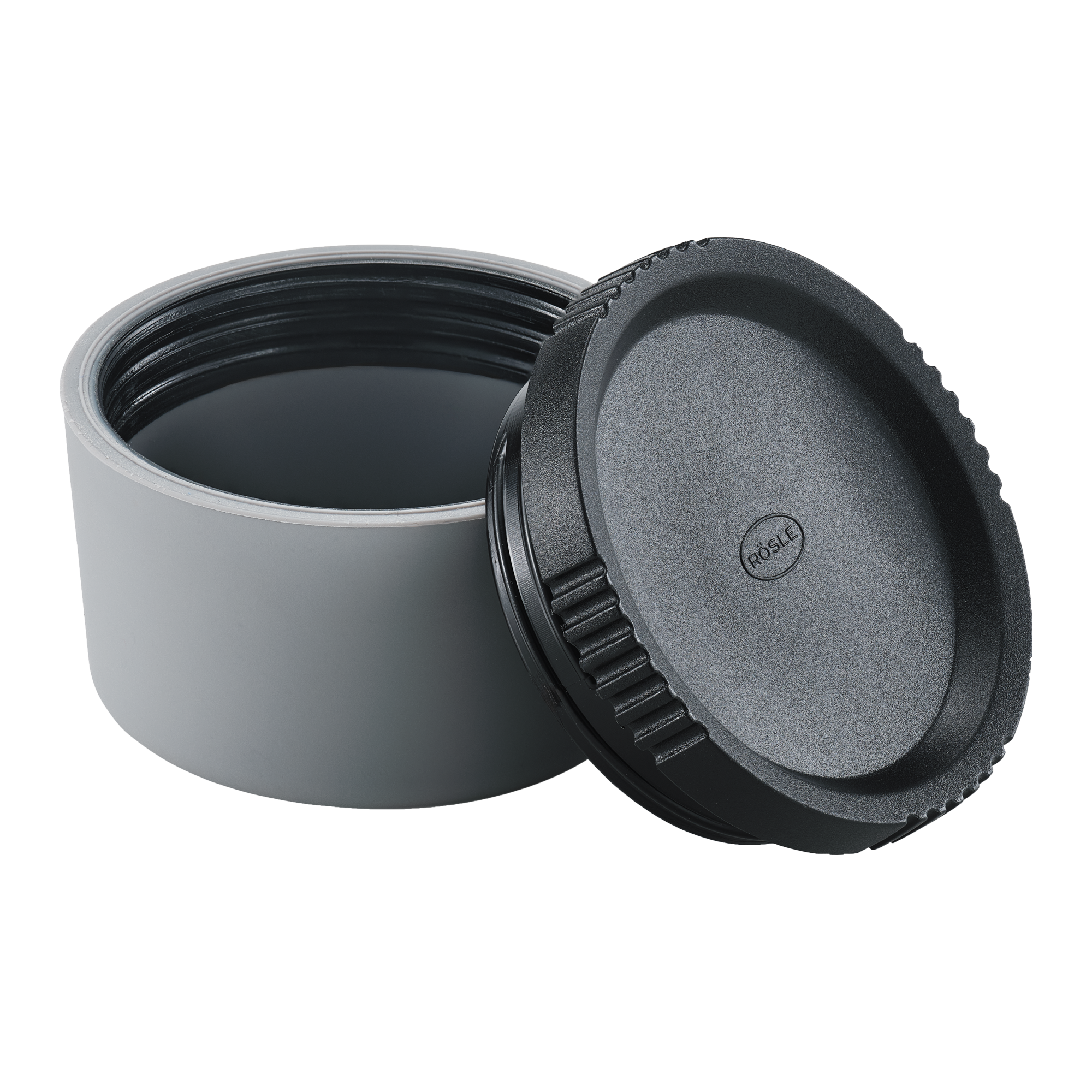 RÖSLE Dressingdose Flexx2go Dressingdose Flexx2go, grauer Behälter mit schwarzem Deckel, ideal für Saucen und Dressings.