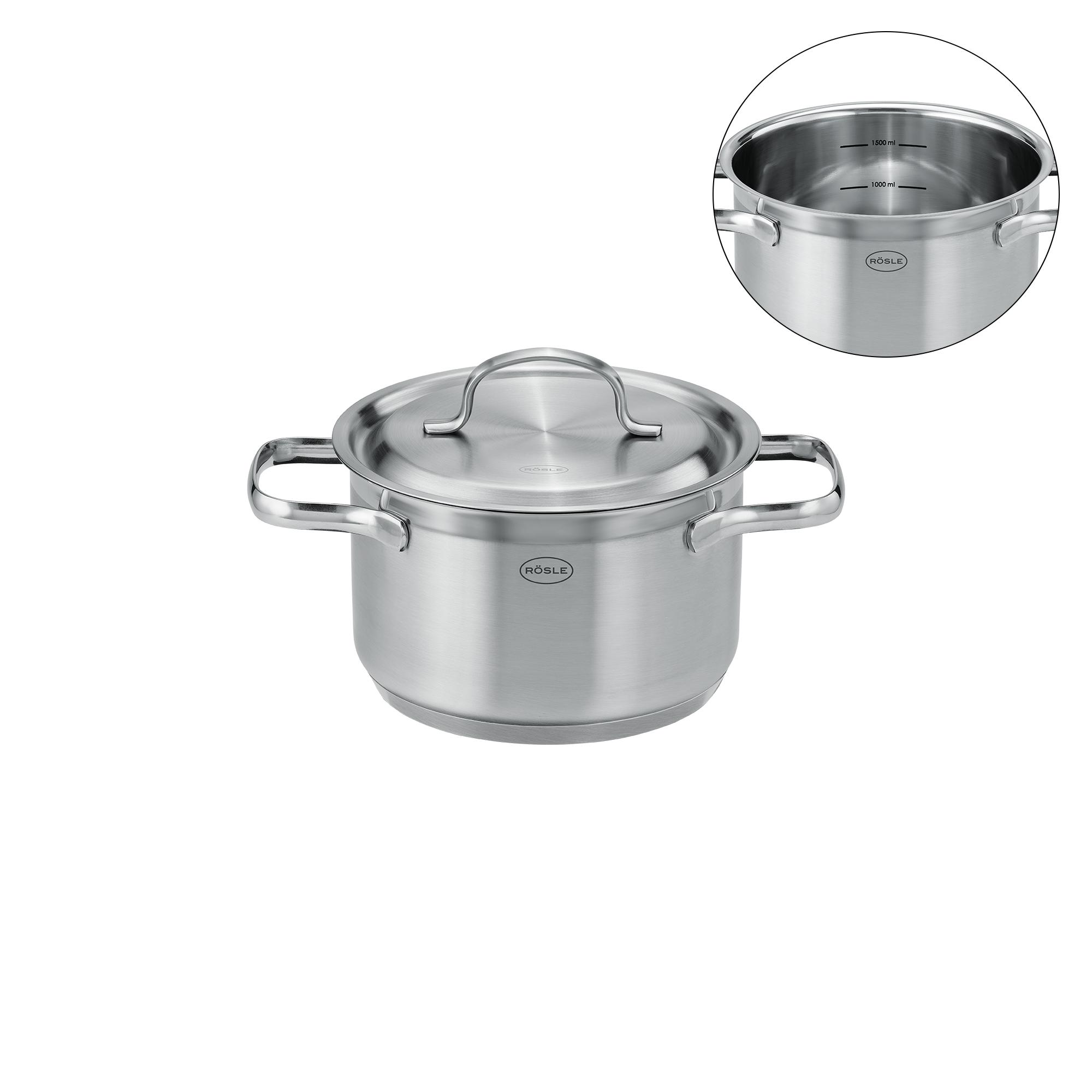 RÖSLE Topf-Set Pureelements Topf-Set Pureelements, 4-teilig, Edelstahl, runder Kochtopf mit Deckel und zwei Griffen