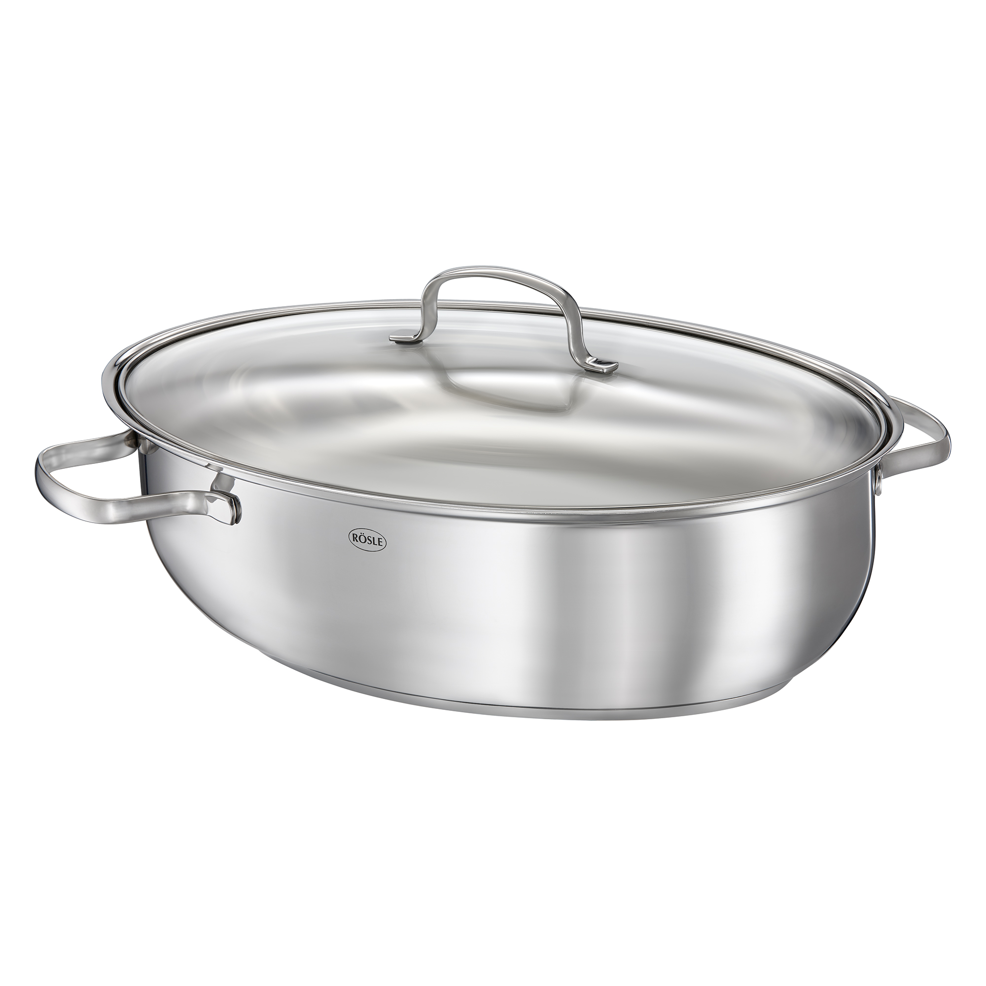 RÖSLE Elegance Bräter mit Glasdeckel Elegance Bräter aus Edelstahl mit Glasdeckel, ovaler Form und zwei Griffen.