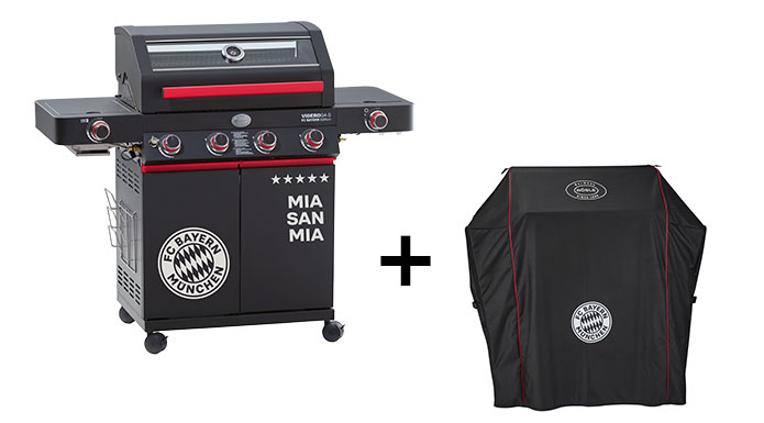 FC Bayern Edition gas grill BBQ station Videro G4-S and cover hood
