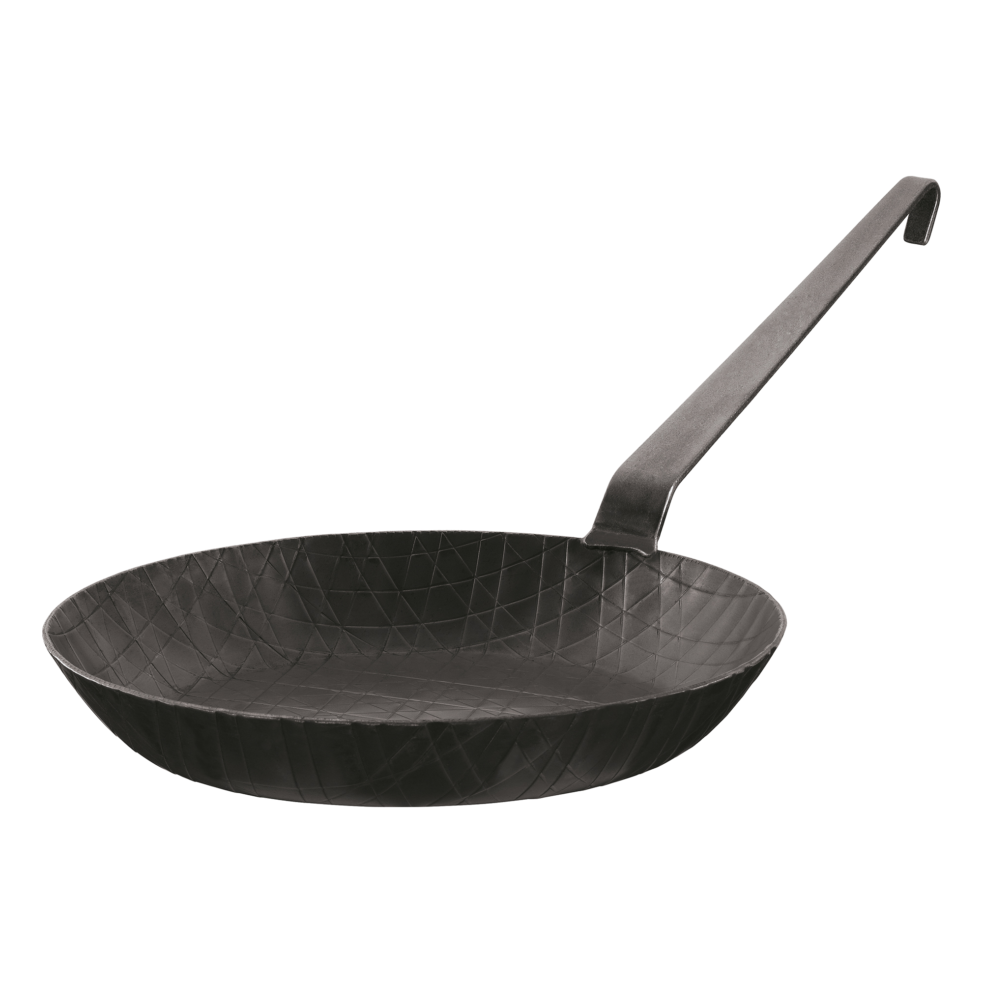 RÖSLE Schmiedeeisen Bratpfanne 28 cm Bratpfanne aus Schmiedeeisen, 28 cm, flache Form, schwarze Oberfläche mit rautenförmiger Struktur.