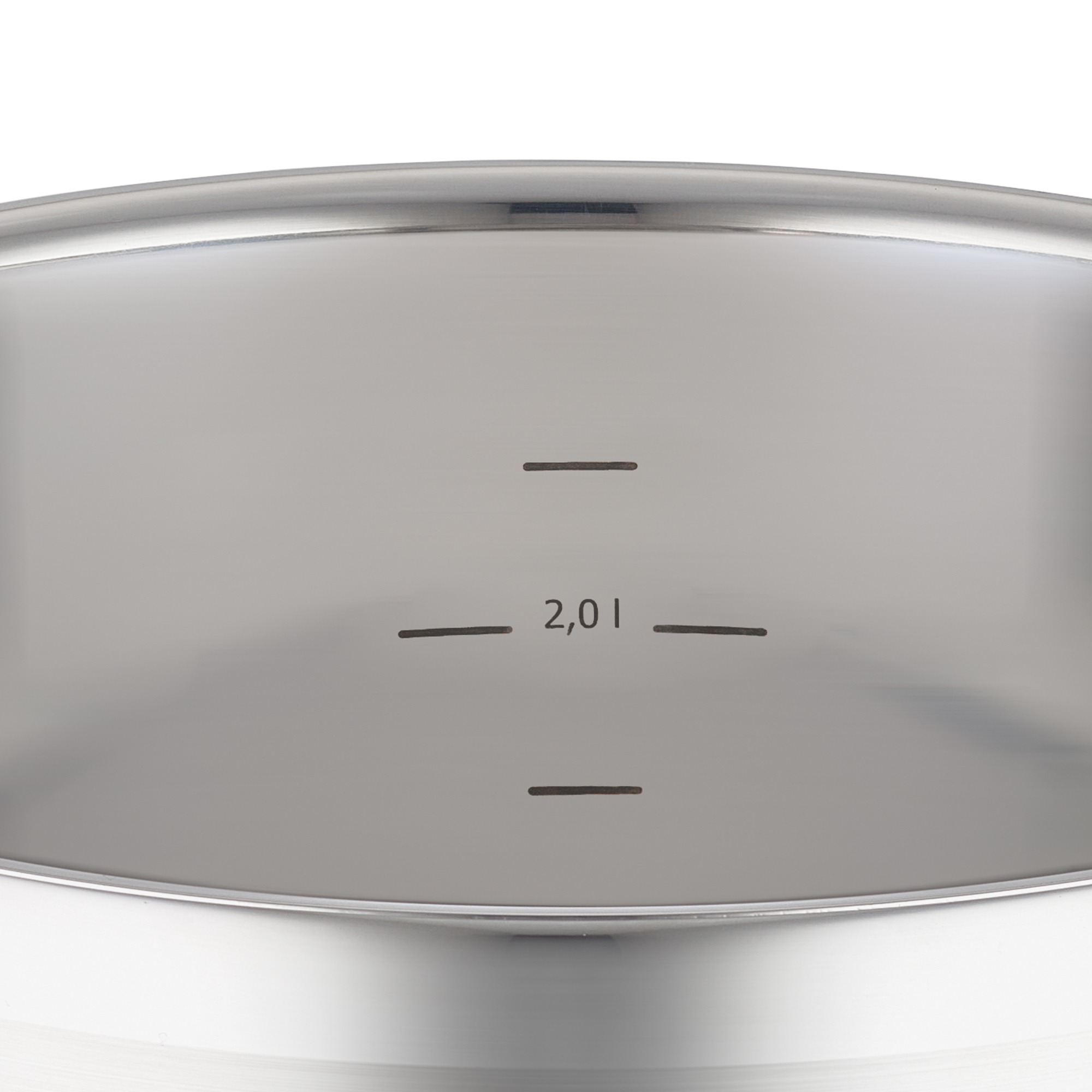 Saucepan, 20 cm, stainless steel, interior view with graduation marks for volume information.