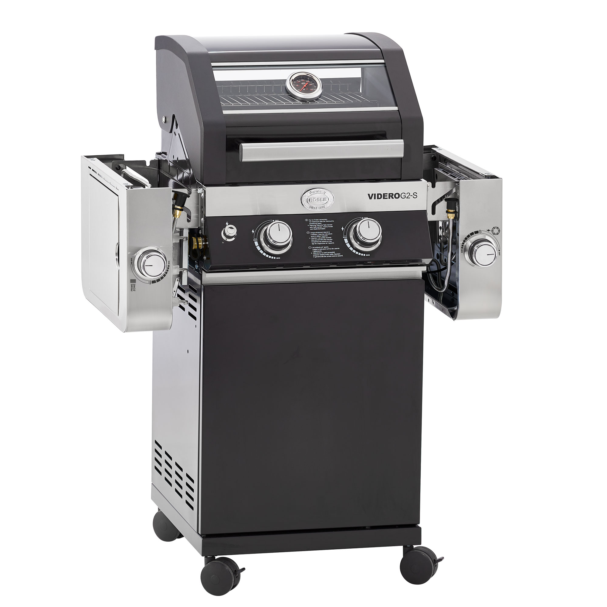 RÖSLE Gasgrill Videro G2-S schwarz Gasgrill Videro G2-S in schwarz mit zwei seitlichen Ablagen und zwei Reglern, ausgestattet...