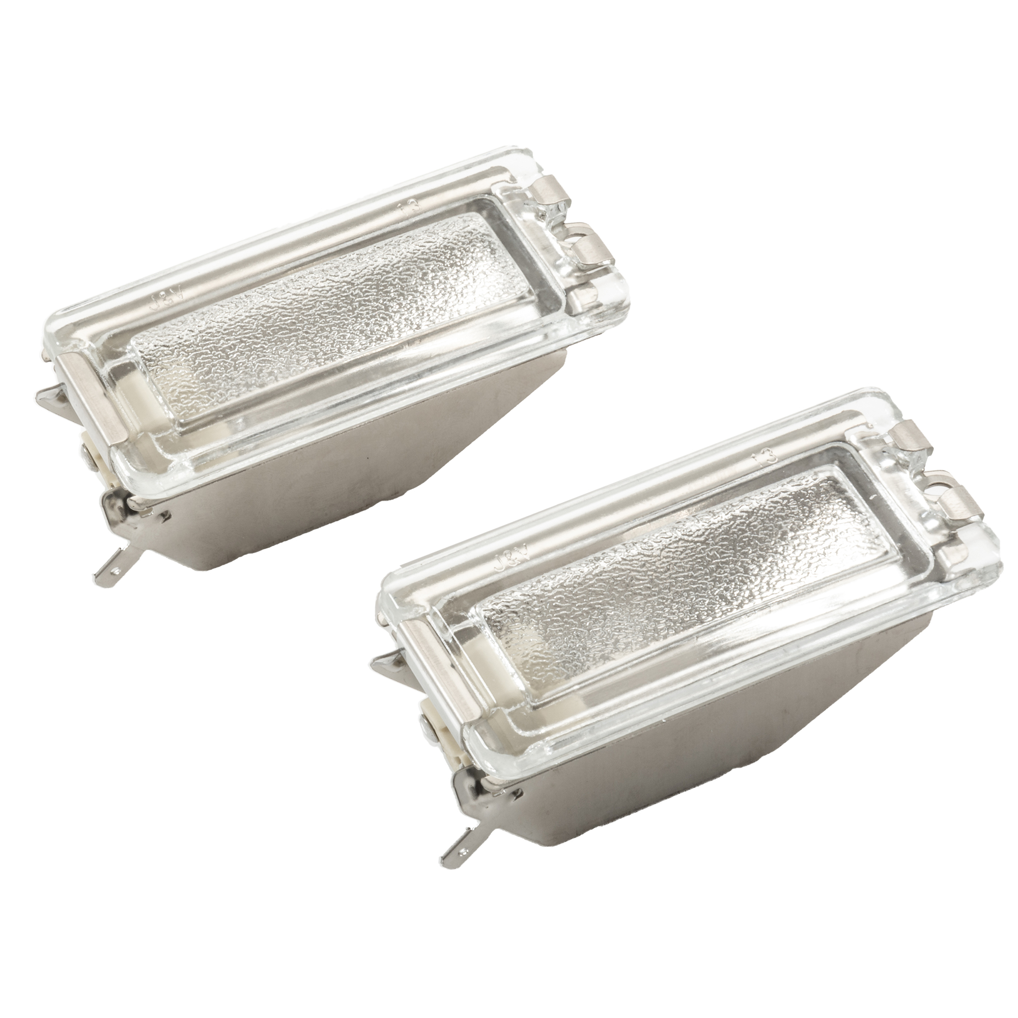 RÖSLE BBQ Licht BBQ Licht, zwei rechteckige, silberne Grilllichter aus Edelstahl mit transparentem Glasdeckel.