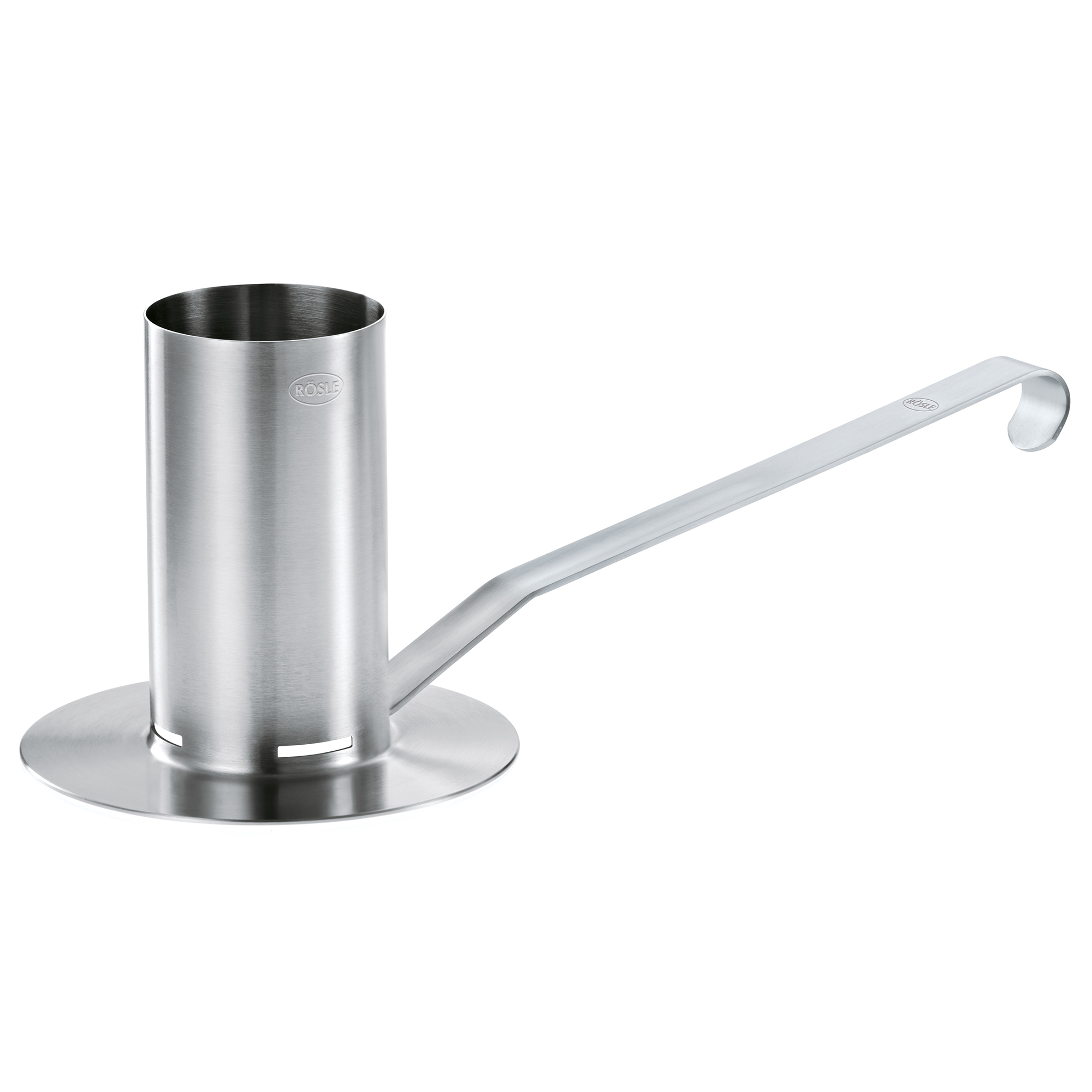 RÖSLE Hähnchenbräter aus Edelstahl Hähnchenbräter aus Edelstahl, zylindrisch mit langem Griff und flachem Boden.