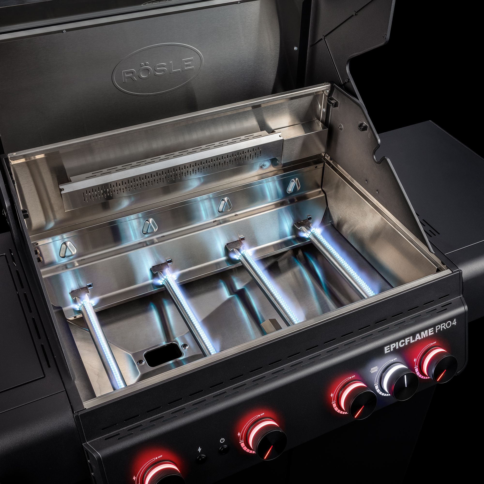RÖSLE EPICFLAME PRO 4 EPICFLAME PRO 4 Gasgrill, Einsicht Brennkammer mit 4 Brennern
