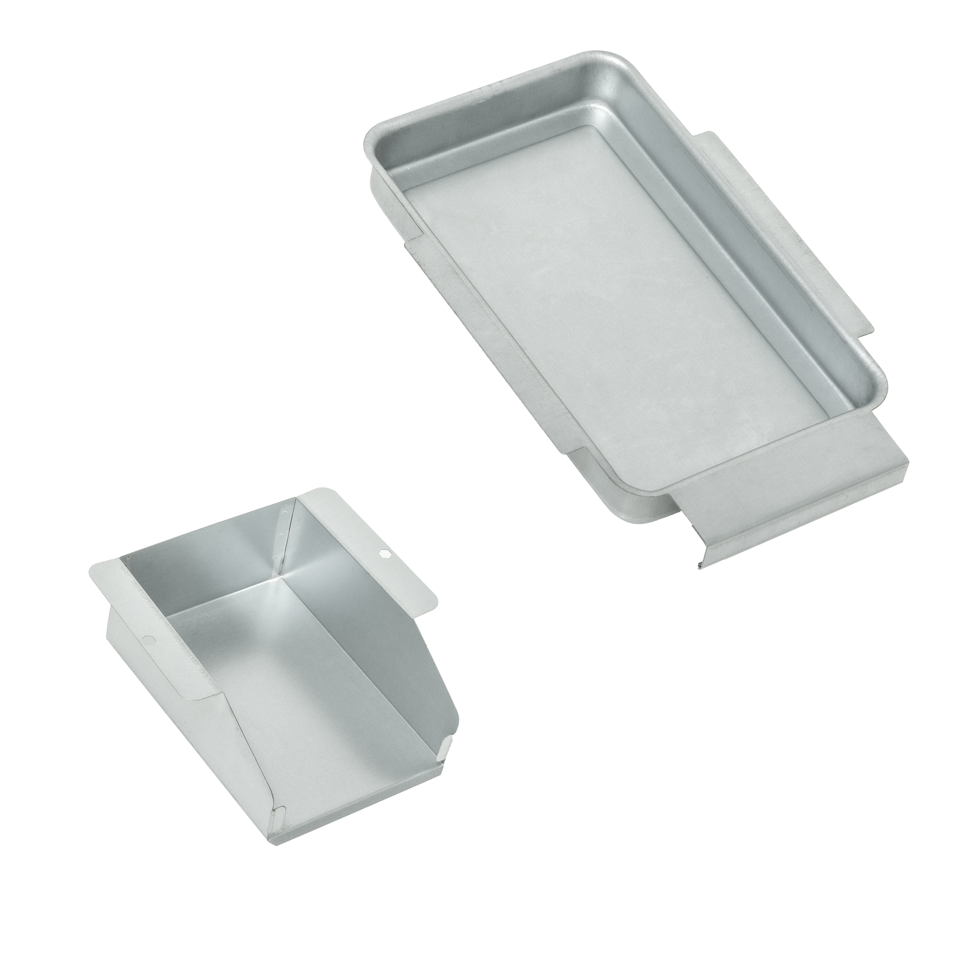 RÖSLE Fettauffangschale mit Haltebügel Fettauffangschale aus Metall, rechteckig mit Haltebügel, in silberner Farbe, zwei Teile.