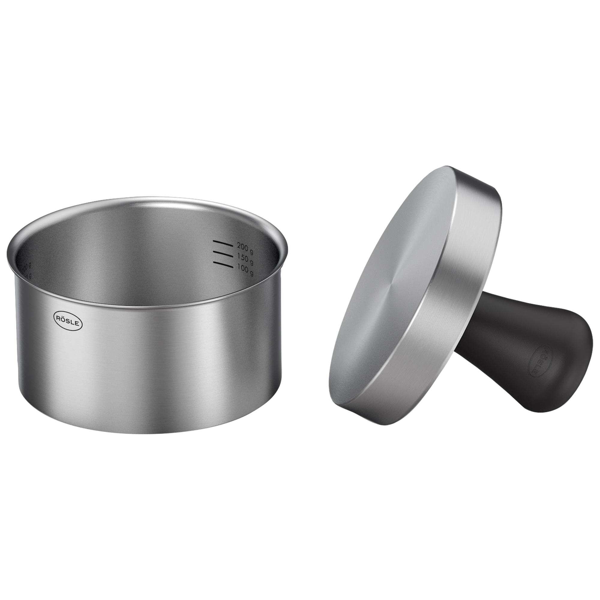 RÖSLE Burgerpresse Burgerpresse aus Edelstahl mit schwarzem Griff, zum Formen von Burger-Patties.