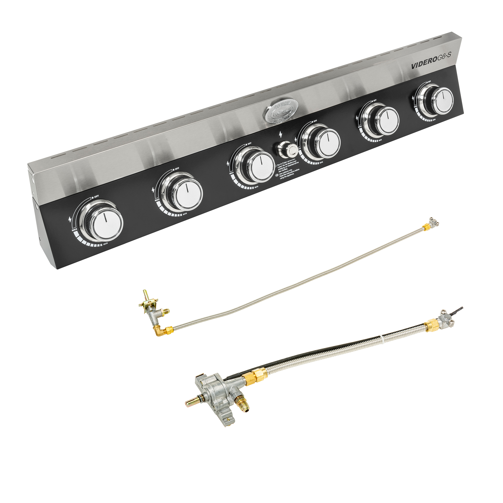 RÖSLE control panel with valve unit Control panel with valve unit, stainless steel, five rotary knobs, gas connection